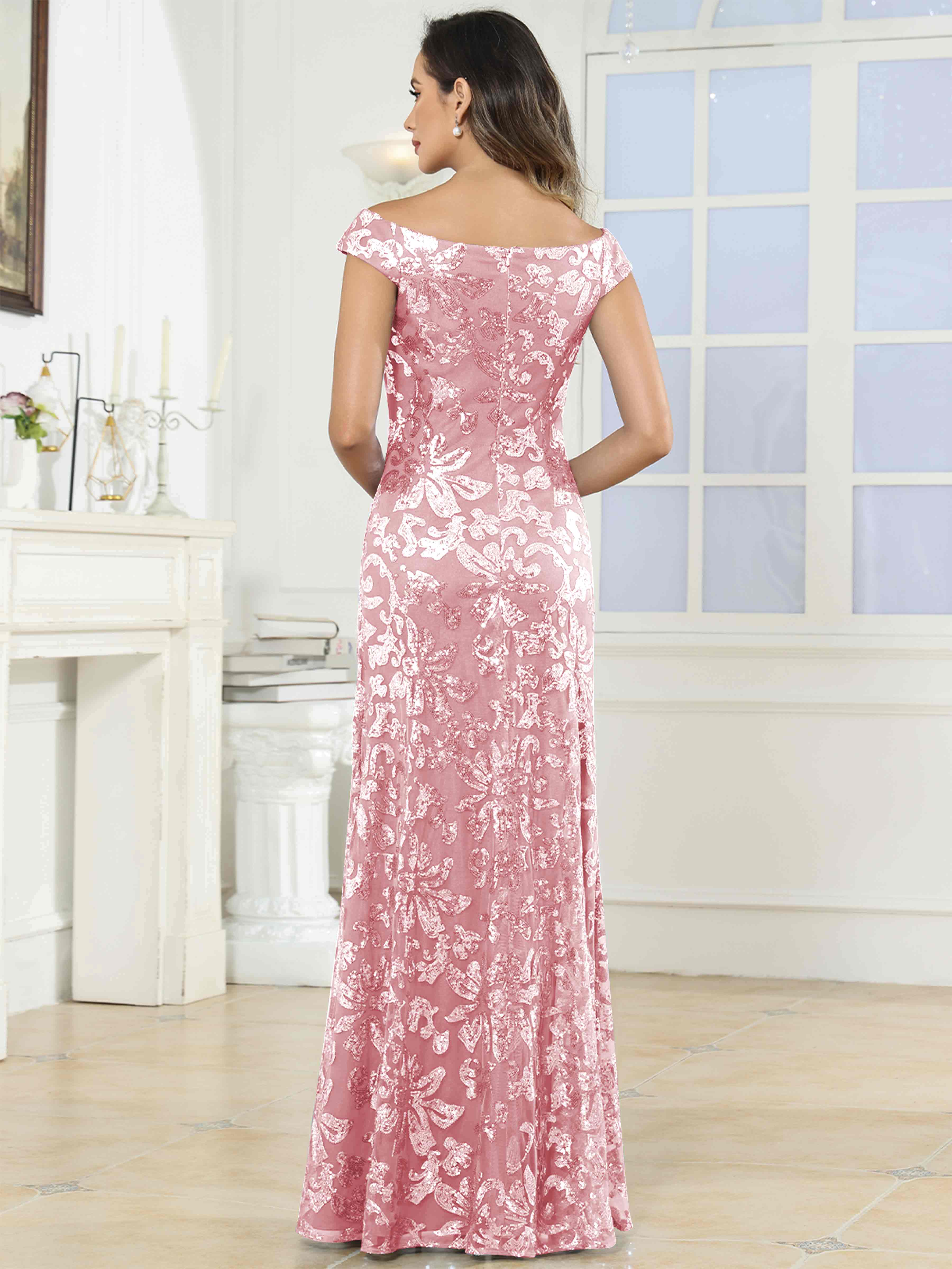 ROVDESY Off-The-Shoulder Mermaid Sequin Mother Of The Bride Dress Formal Gown