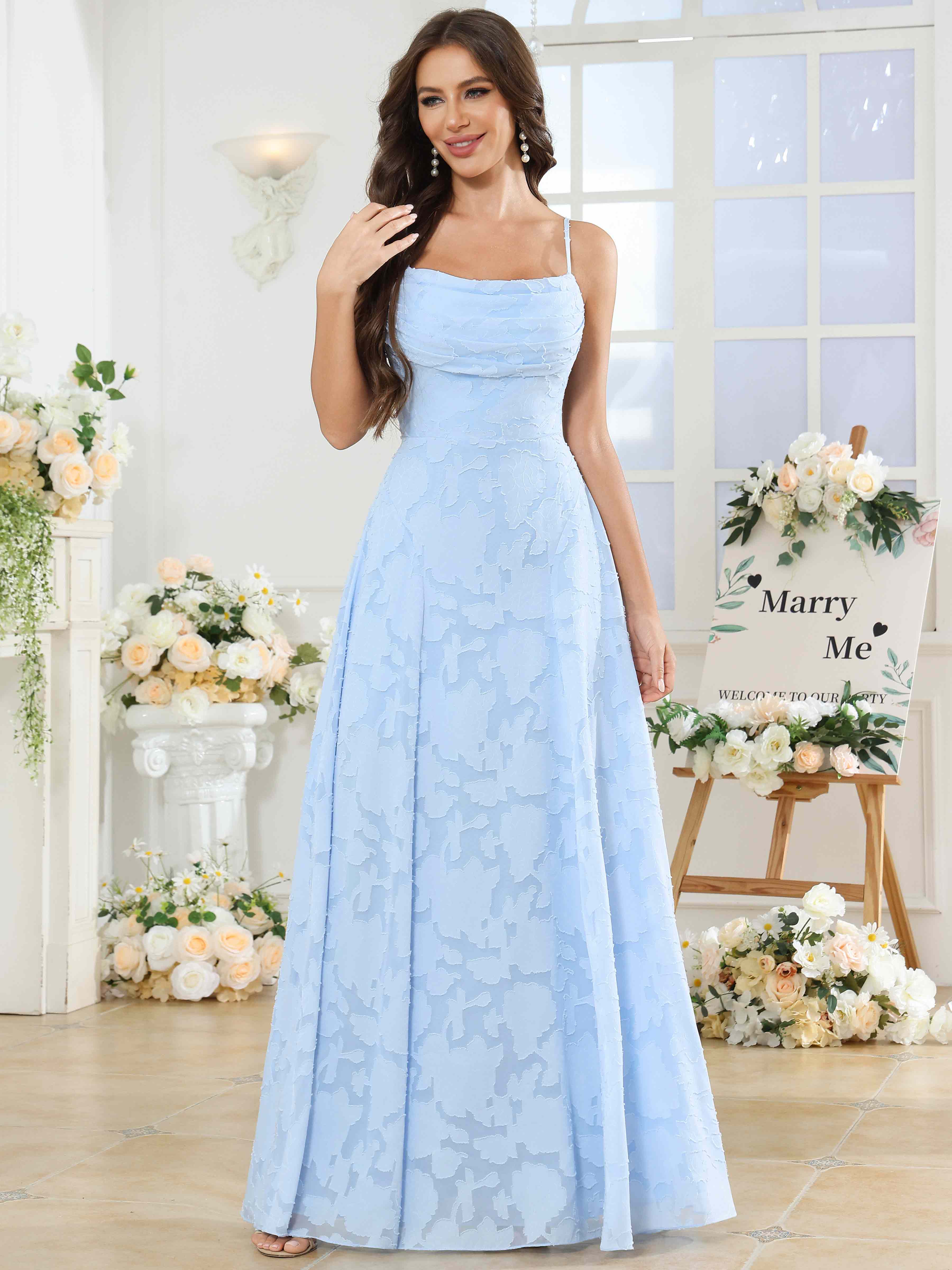 ROVDESY Cowl Chiffon Jacquard Bridesmaid/Prom Dress