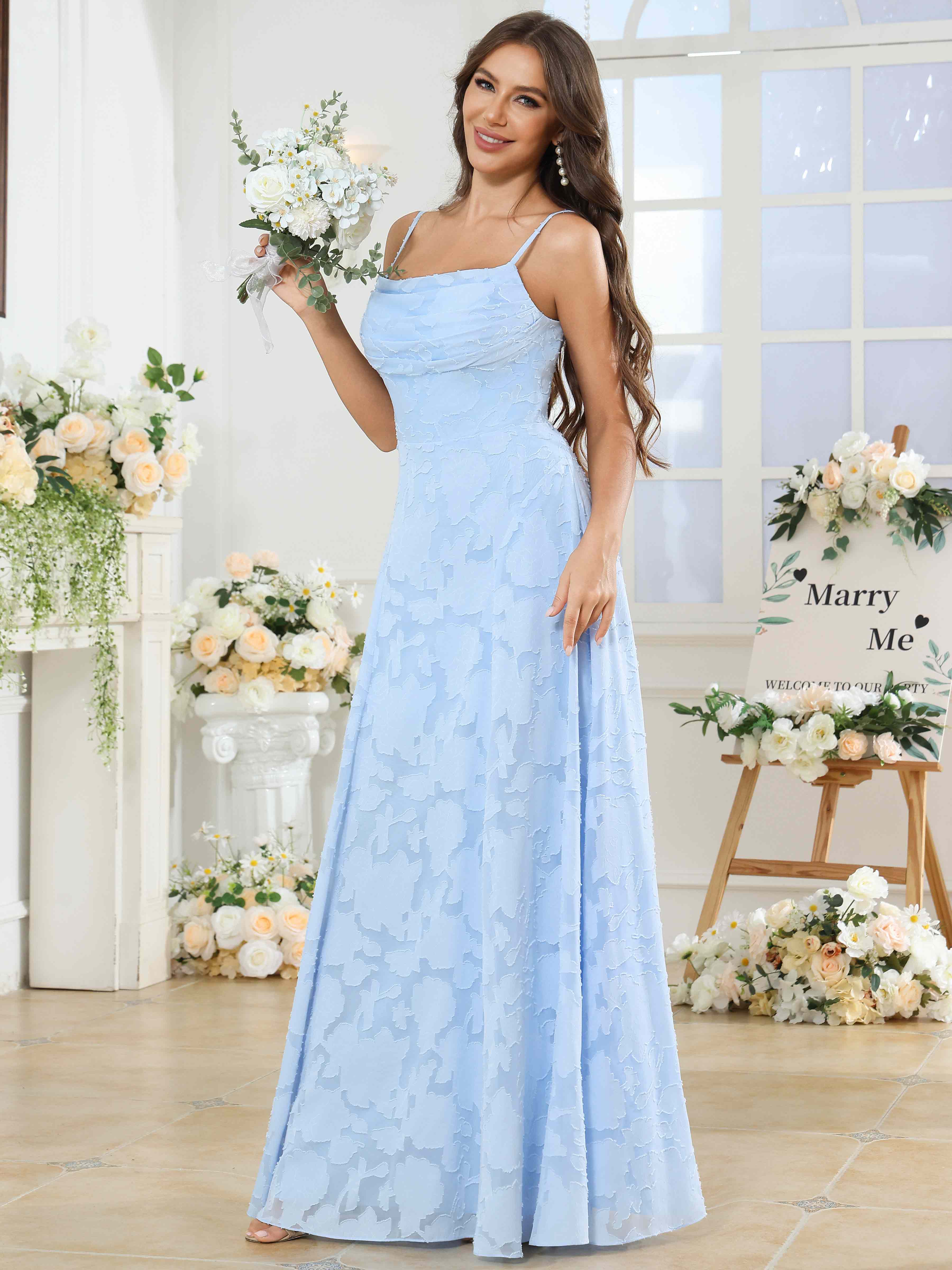 ROVDESY Cowl Chiffon Jacquard Bridesmaid/Prom Dress
