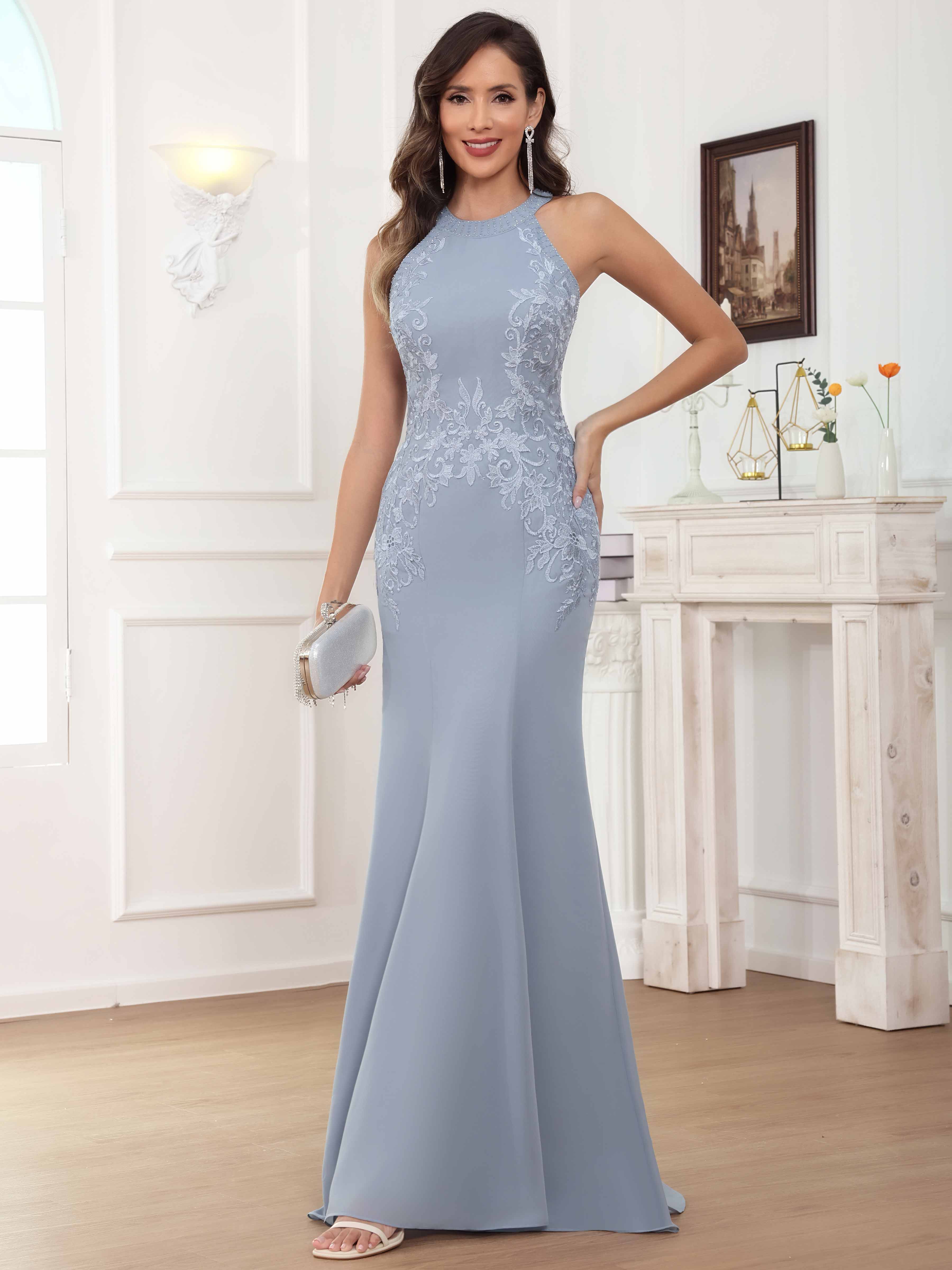 ROVDESY Halter Mermaid Lace Mother Of The Bride Dress With Jacket