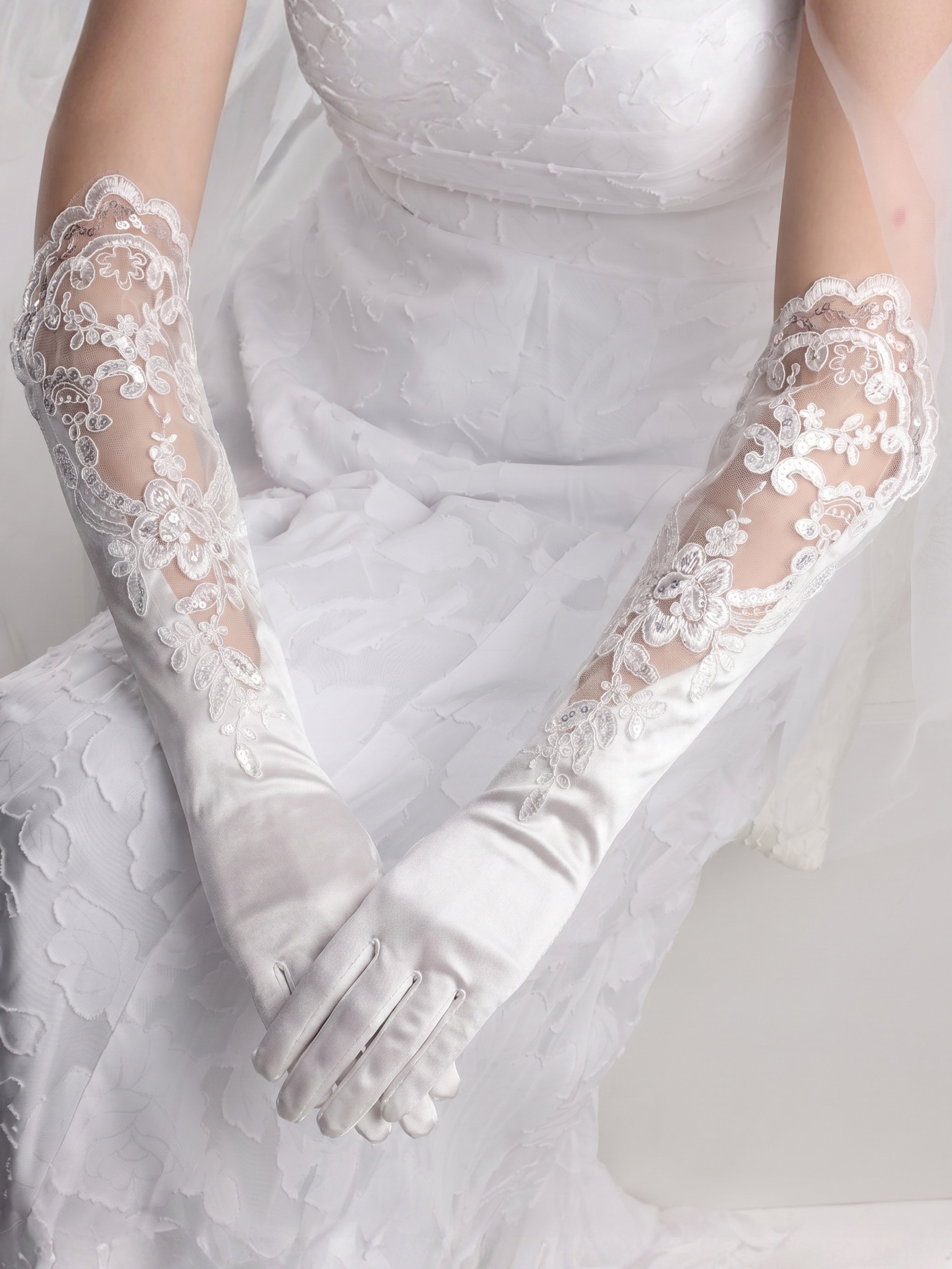 ROVDESY Vintage Embroidered  Satin Wedding Gloves