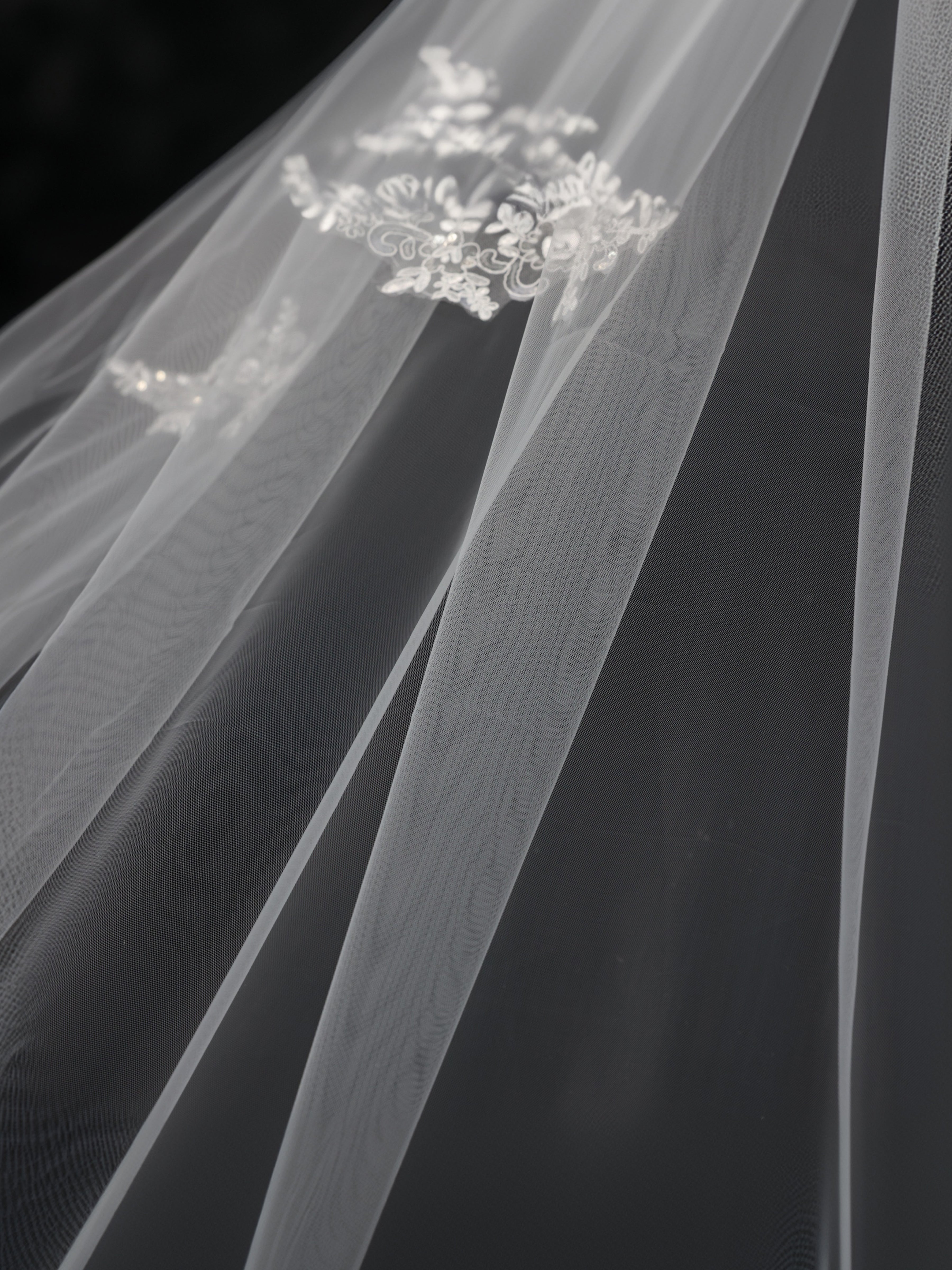 ROVDESY Two-Tier Cathedral Wedding Veil with Sequined Floral Lace Applique