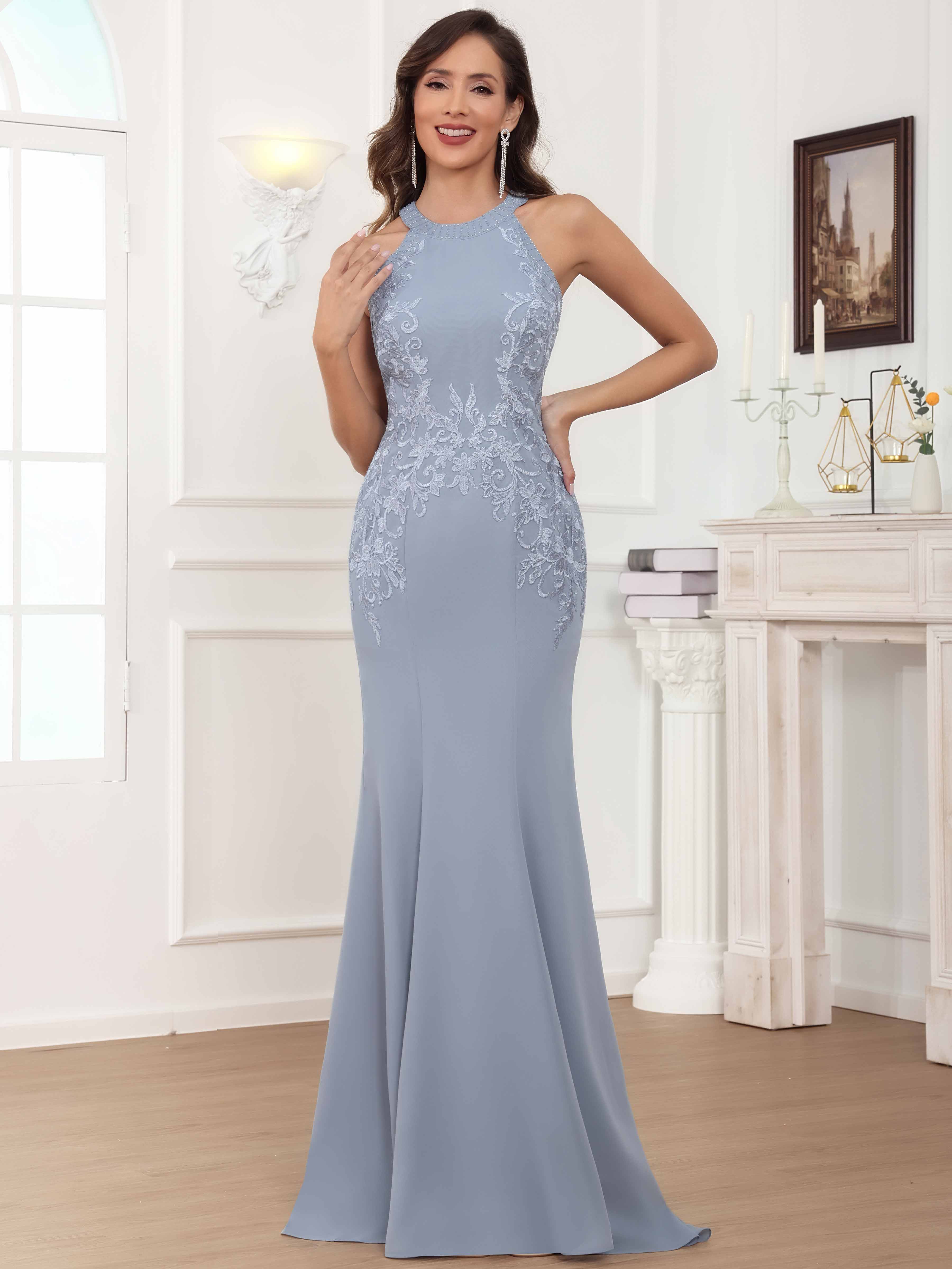 ROVDESY Halter Mermaid Lace Mother Of The Bride Dress With Jacket