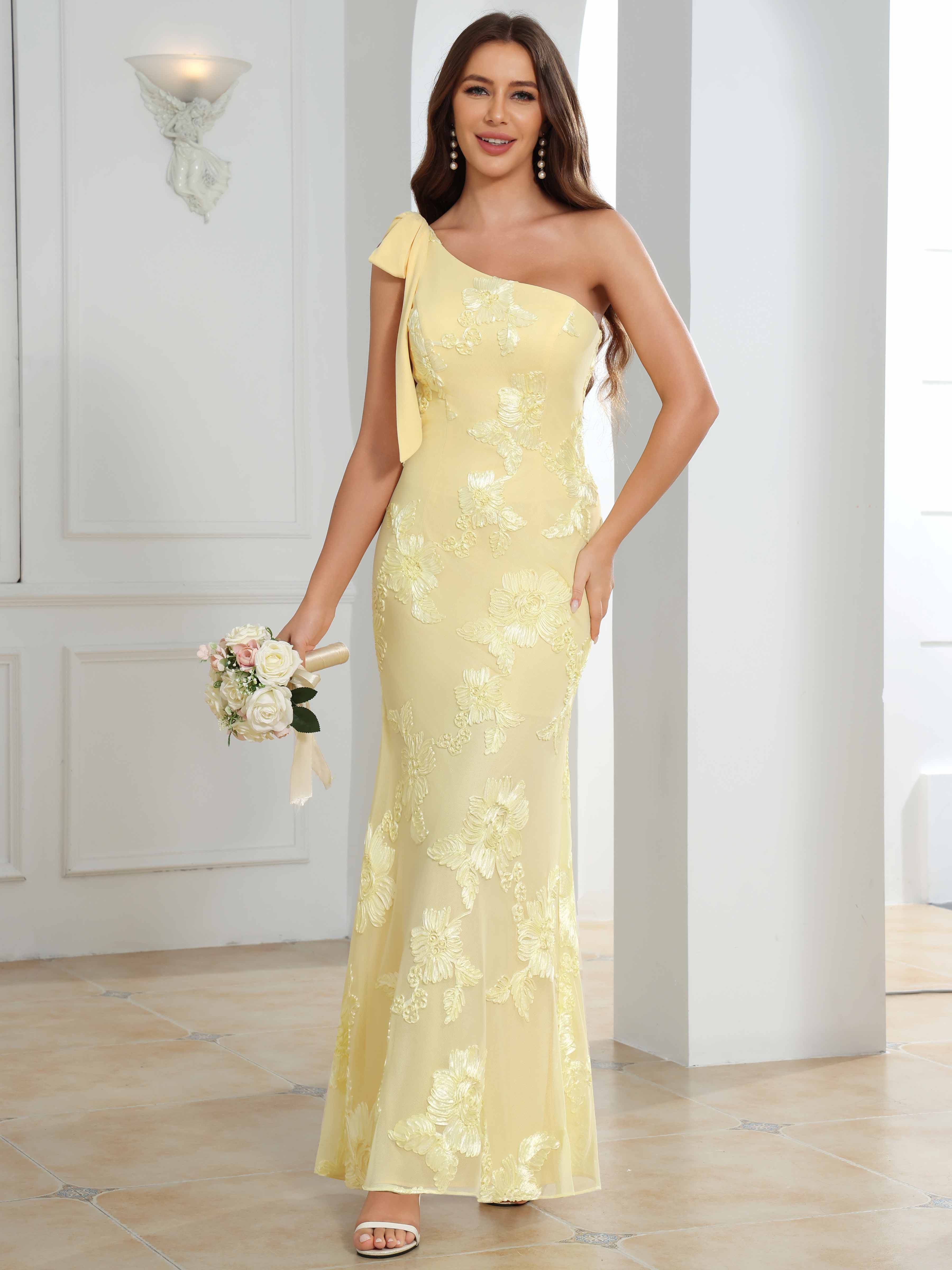ROVDESY One-Shoulder Mermaid Floral Bridesmaid/Prom Dress