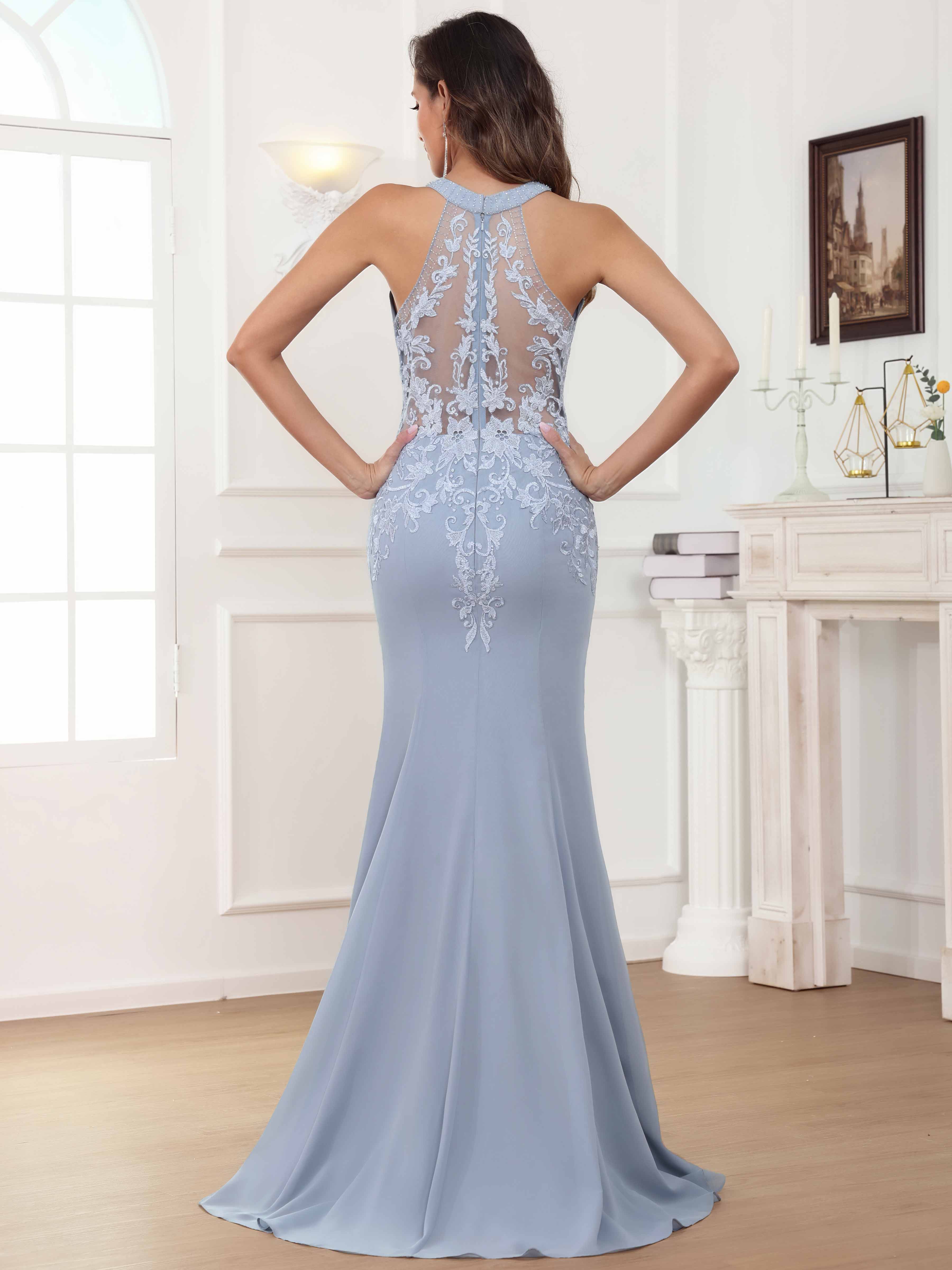 ROVDESY Halter Mermaid Lace Mother Of The Bride Dress With Jacket