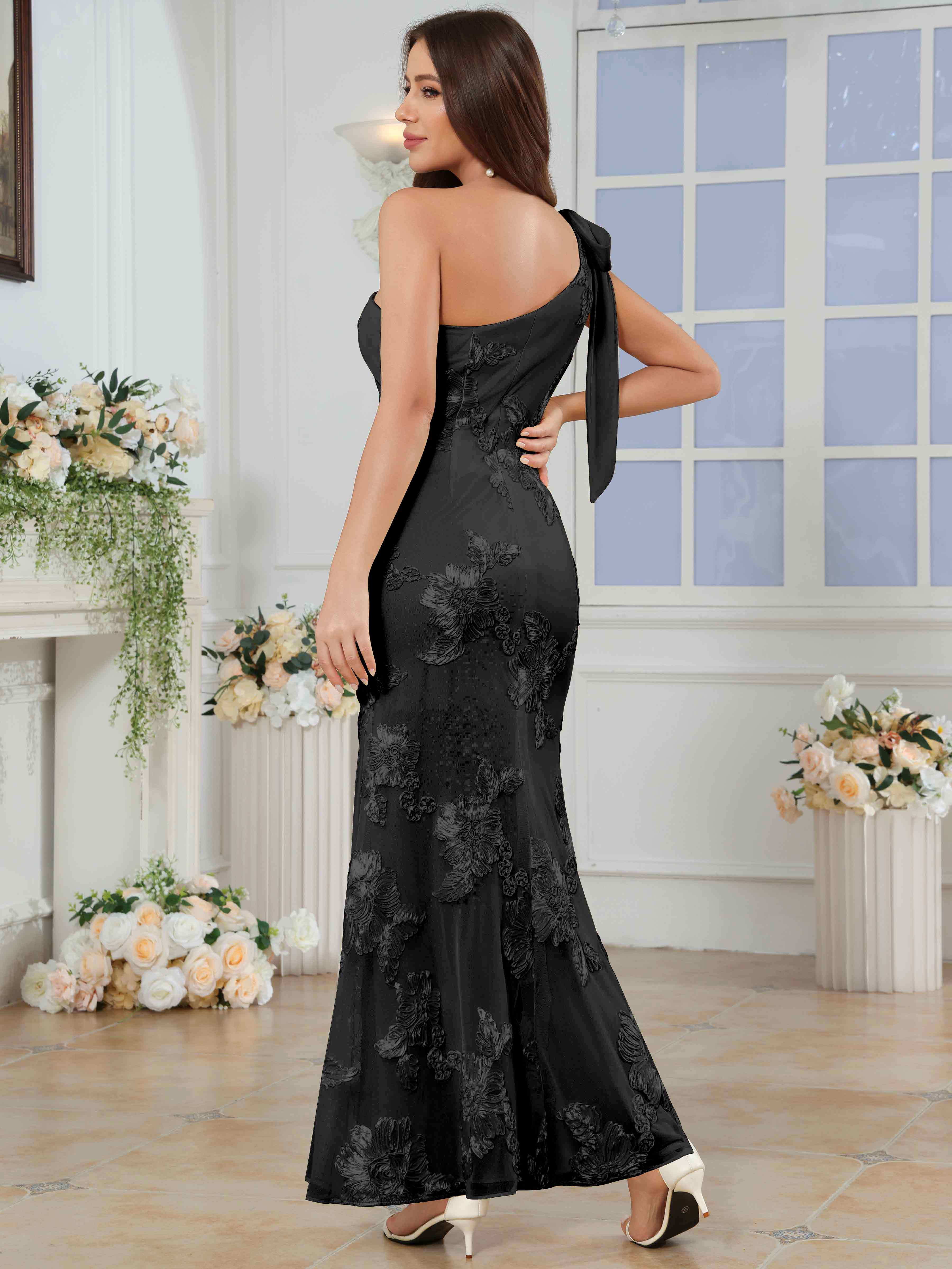 ROVDESY One-Shoulder Mermaid Floral Bridesmaid/Prom Dress