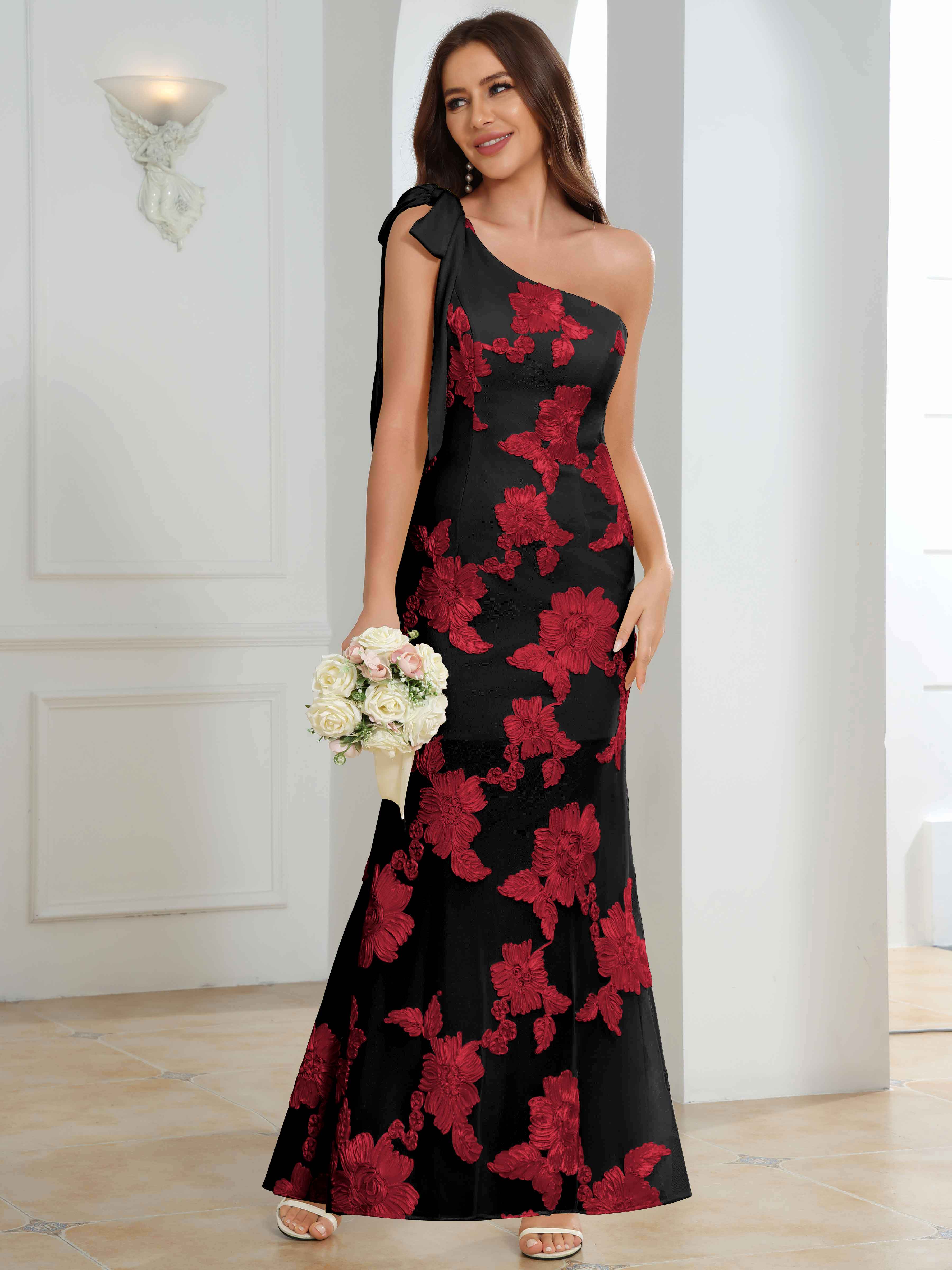 ROVDESY One-Shoulder Mermaid Floral Bridesmaid/Prom Dress
