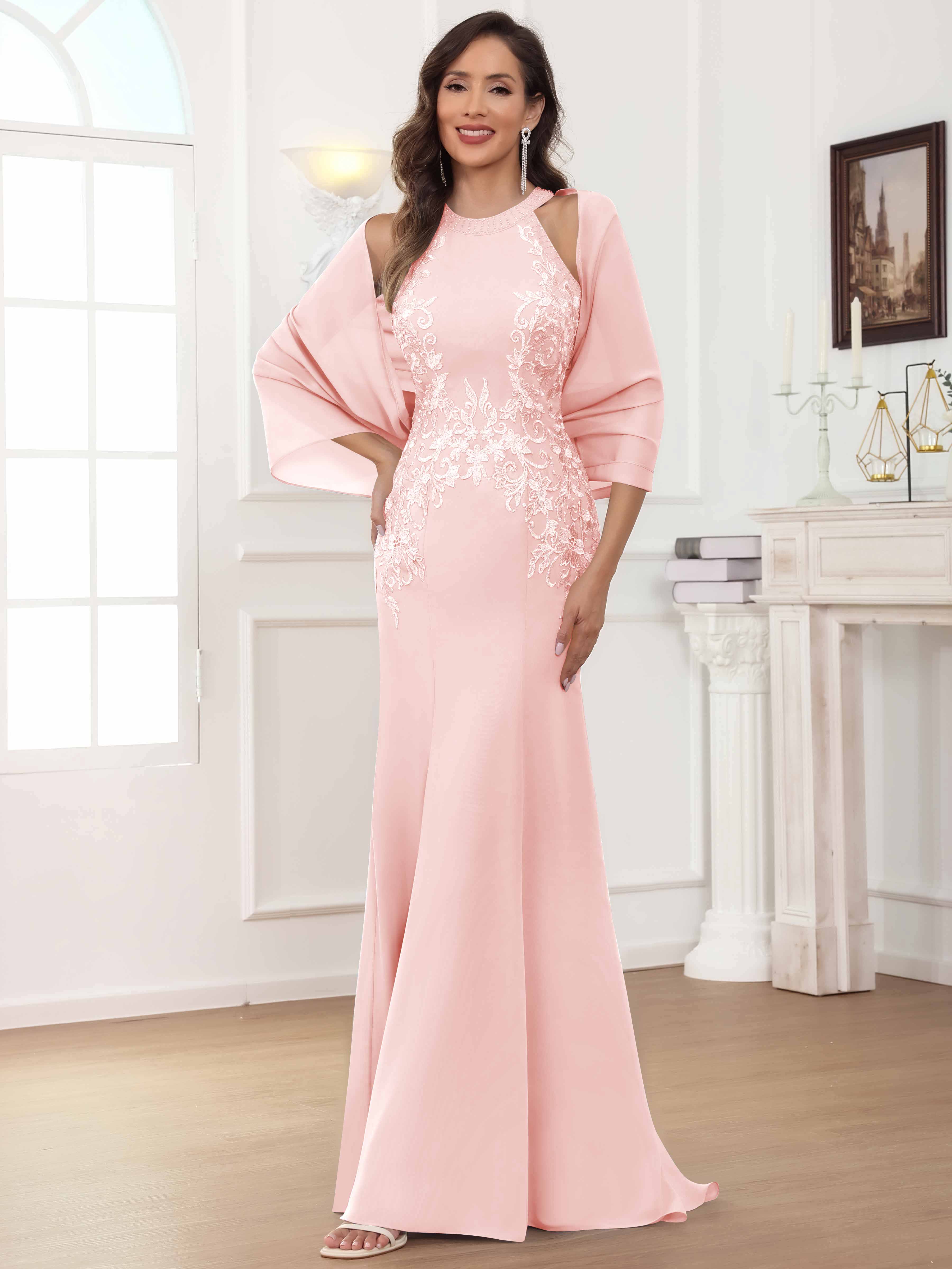 ROVDESY Halter Mermaid Lace Mother Of The Bride Dress With Jacket