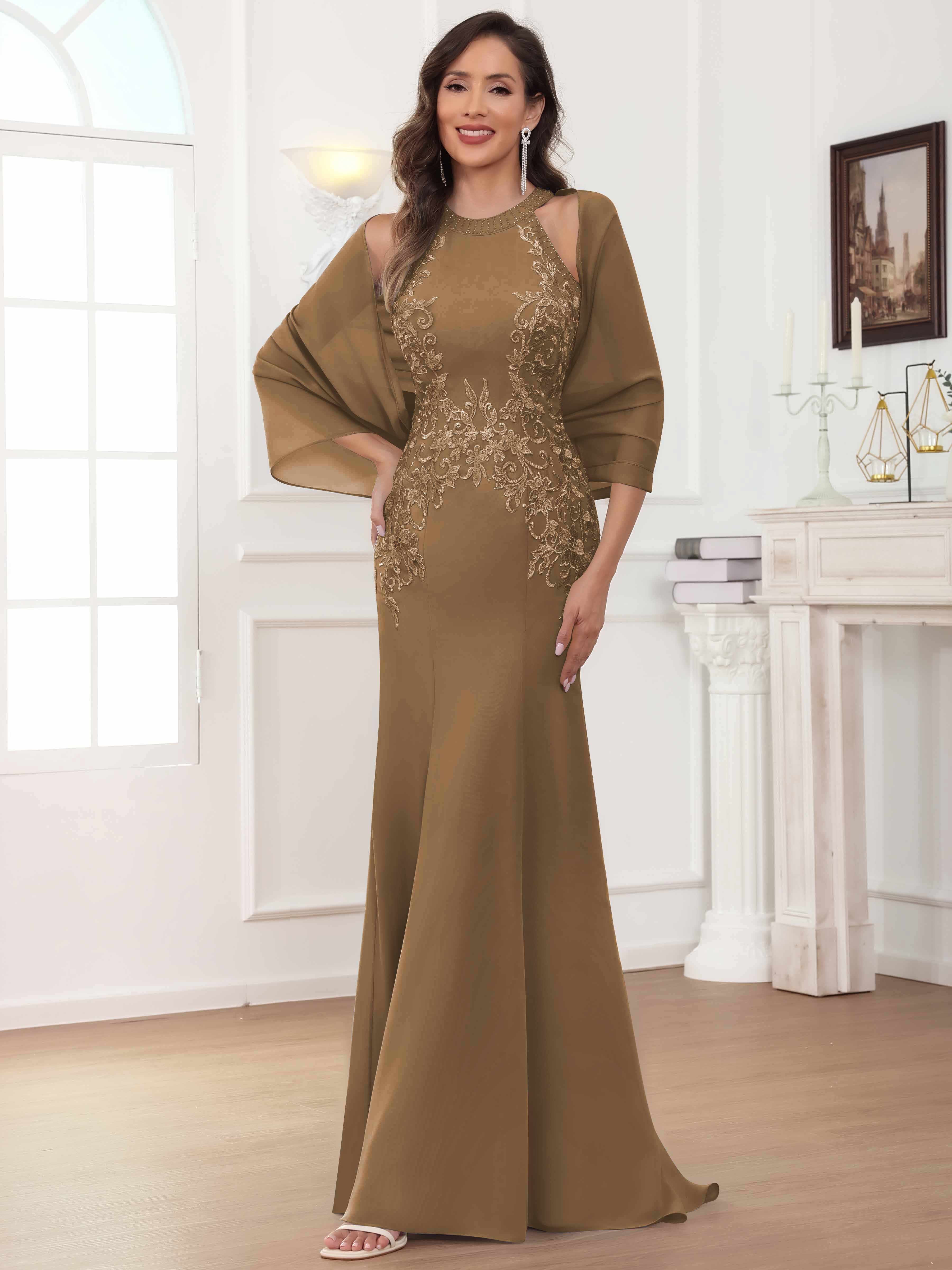ROVDESY Halter Mermaid Lace Mother Of The Bride Dress With Jacket