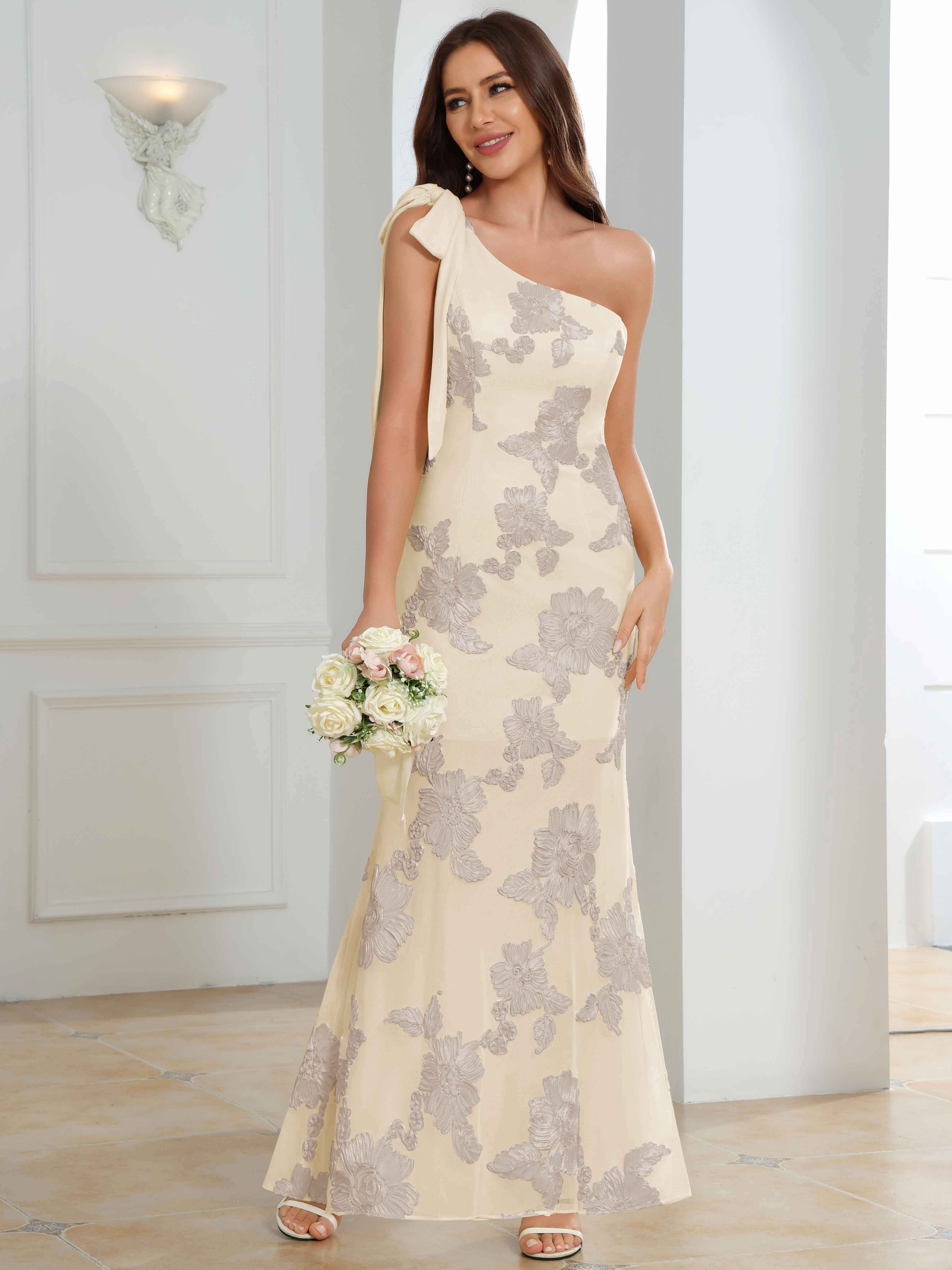 ROVDESY One-Shoulder Mermaid Floral Bridesmaid/Prom Dress