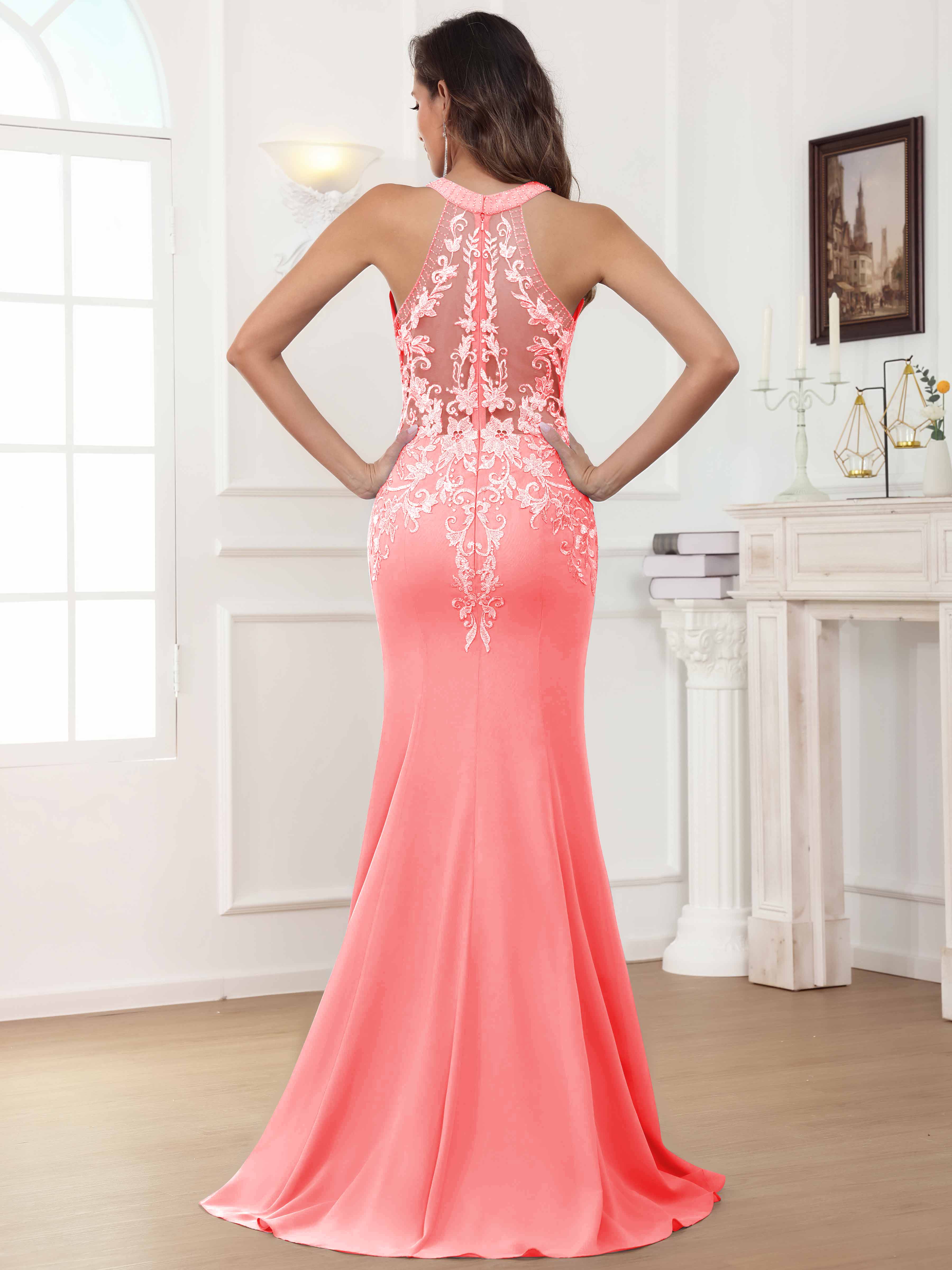 ROVDESY Halter Mermaid Lace Mother Of The Bride Dress With Jacket