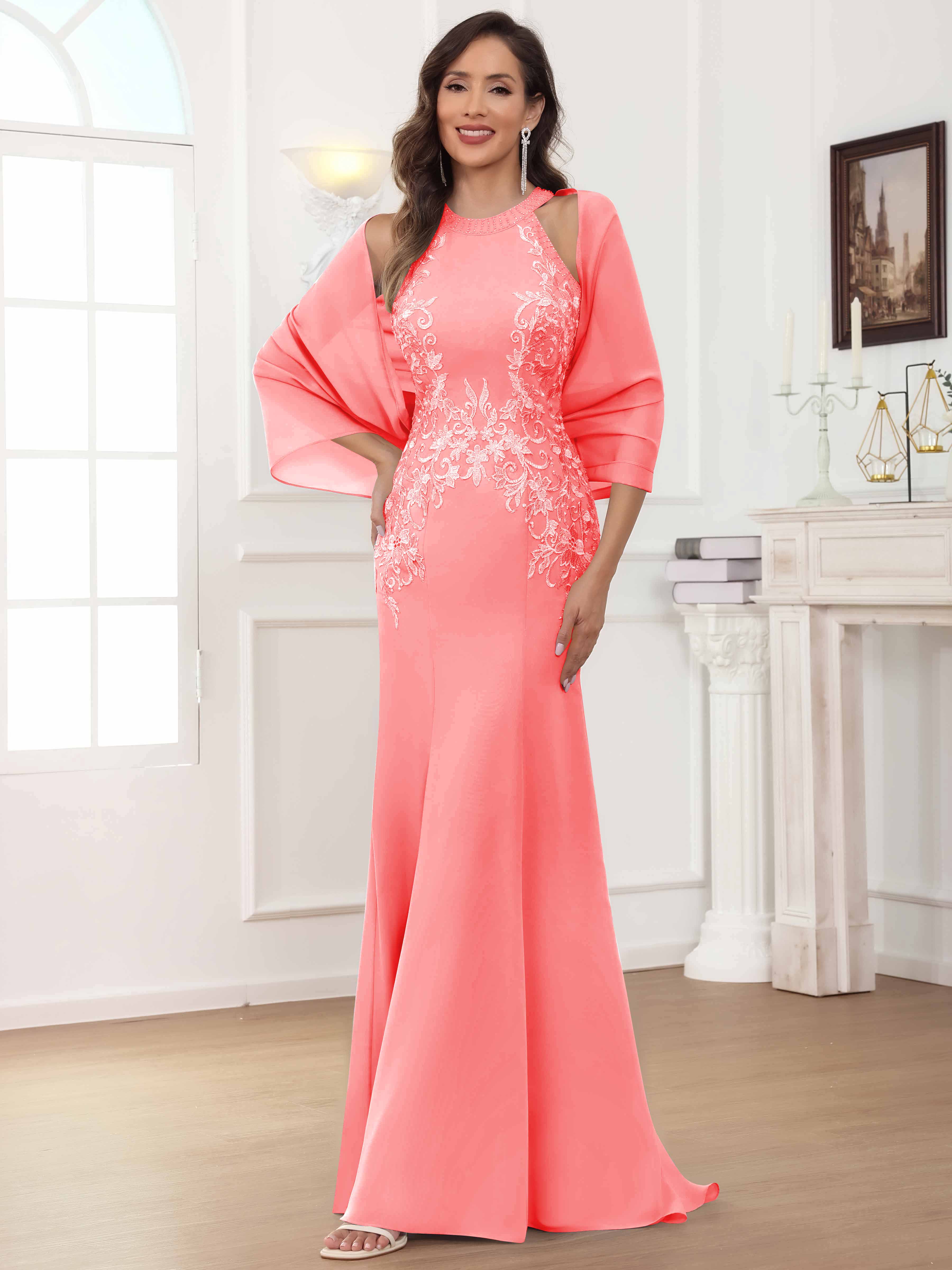 ROVDESY Halter Mermaid Lace Mother Of The Bride Dress With Jacket