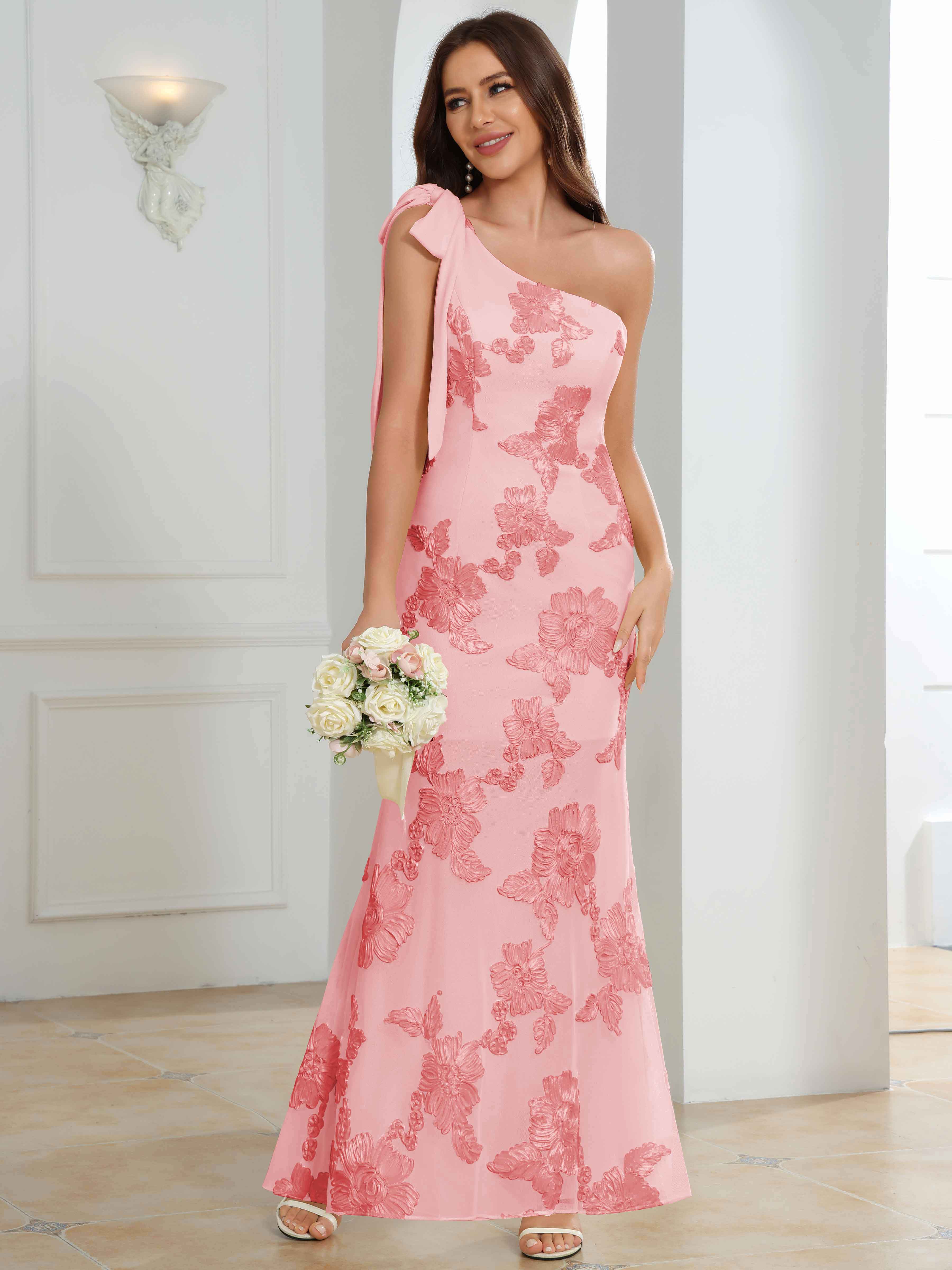 ROVDESY One-Shoulder Mermaid Floral Bridesmaid/Prom Dress