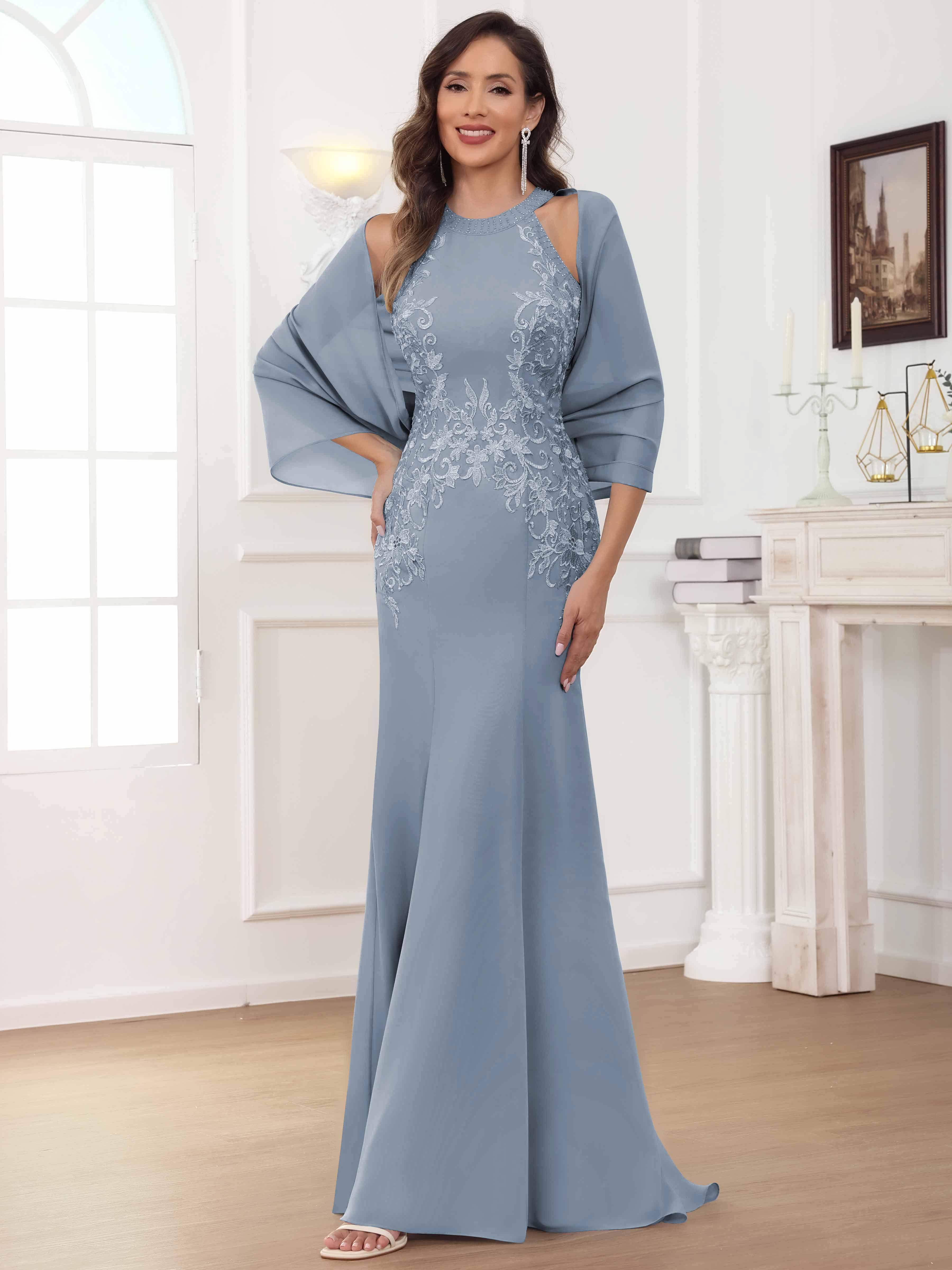 ROVDESY Halter Mermaid Lace Mother Of The Bride Dress With Jacket