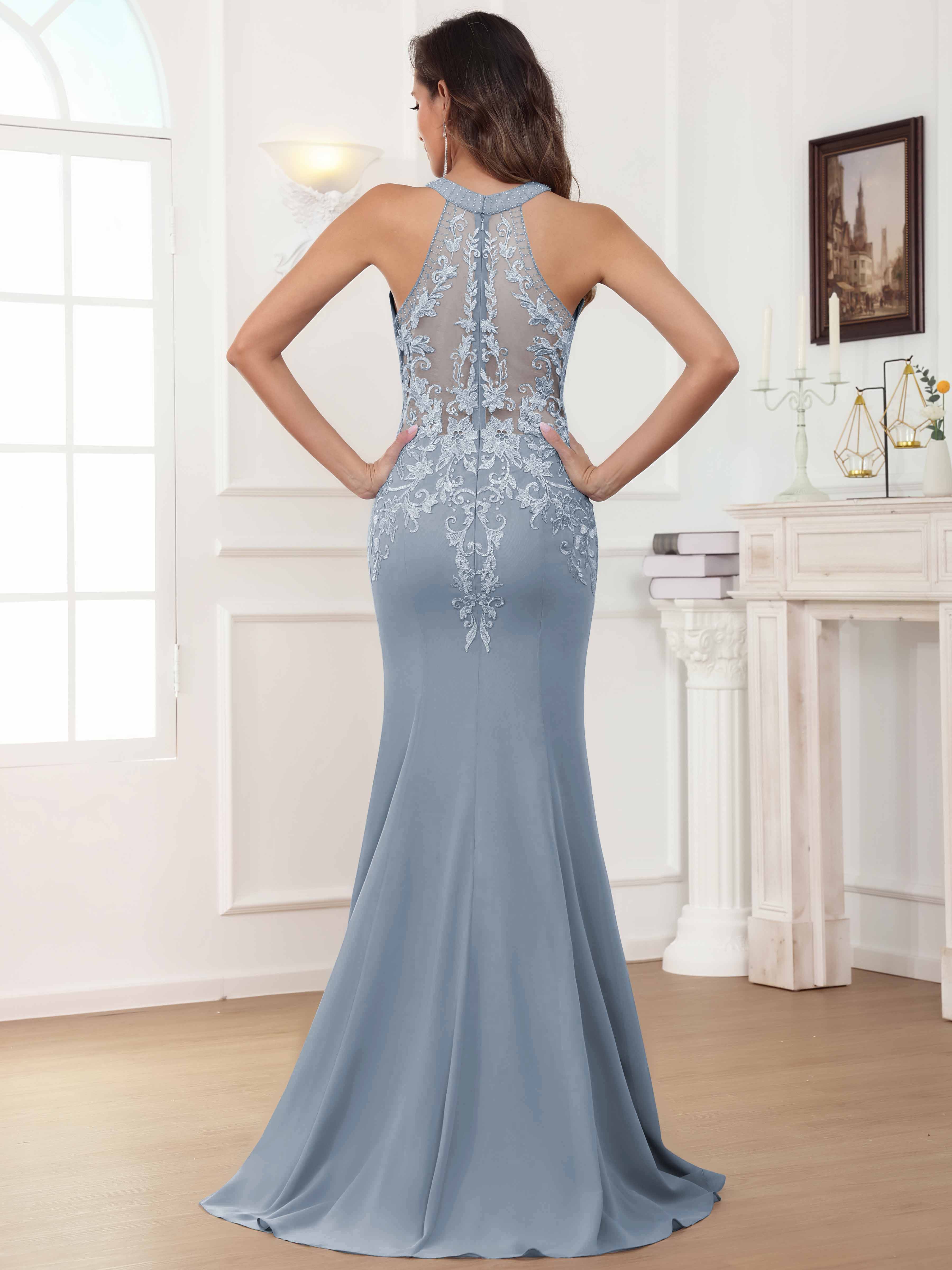 ROVDESY Halter Mermaid Lace Mother Of The Bride Dress With Jacket