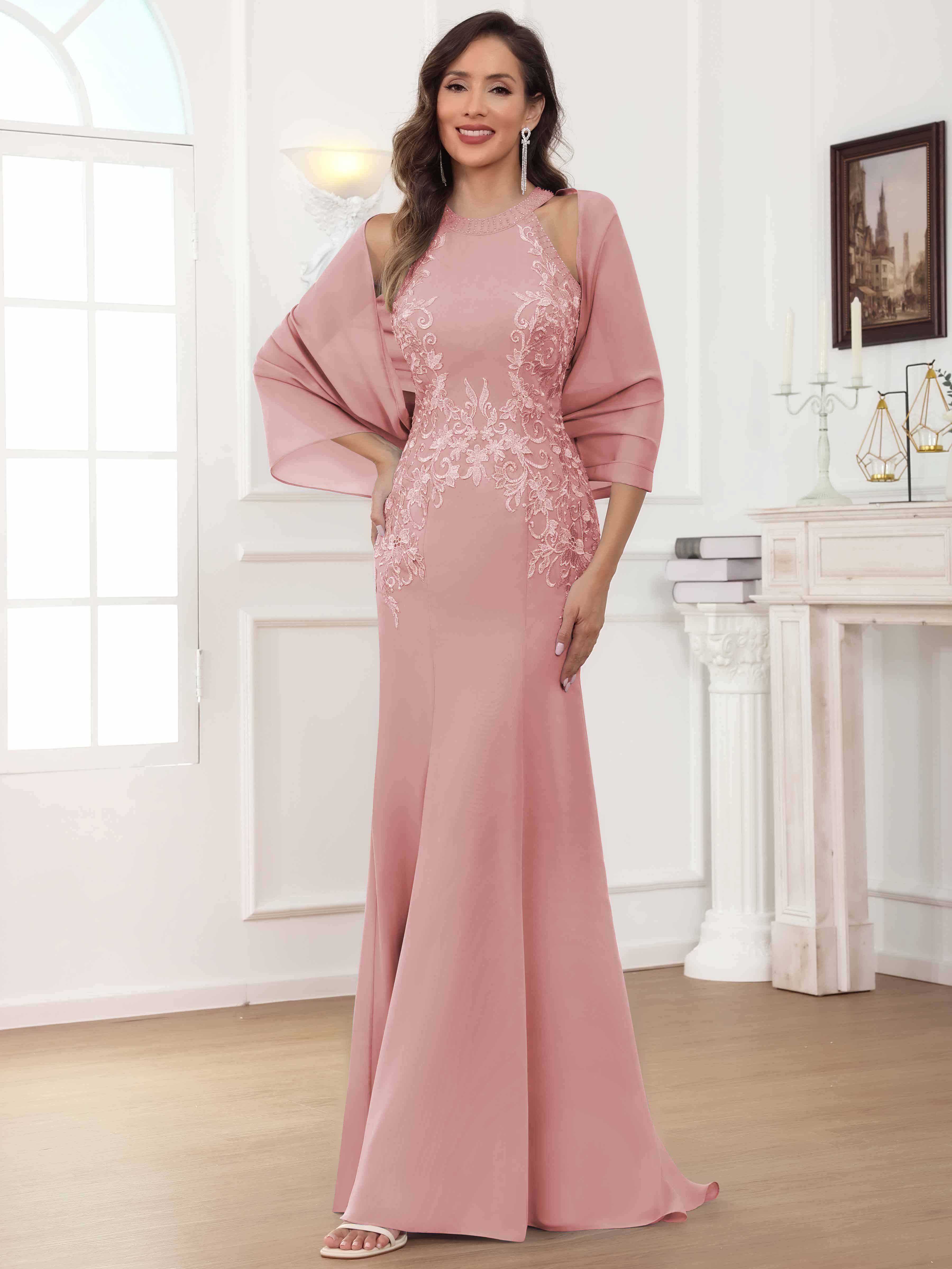 ROVDESY Halter Mermaid Lace Mother Of The Bride Dress With Jacket
