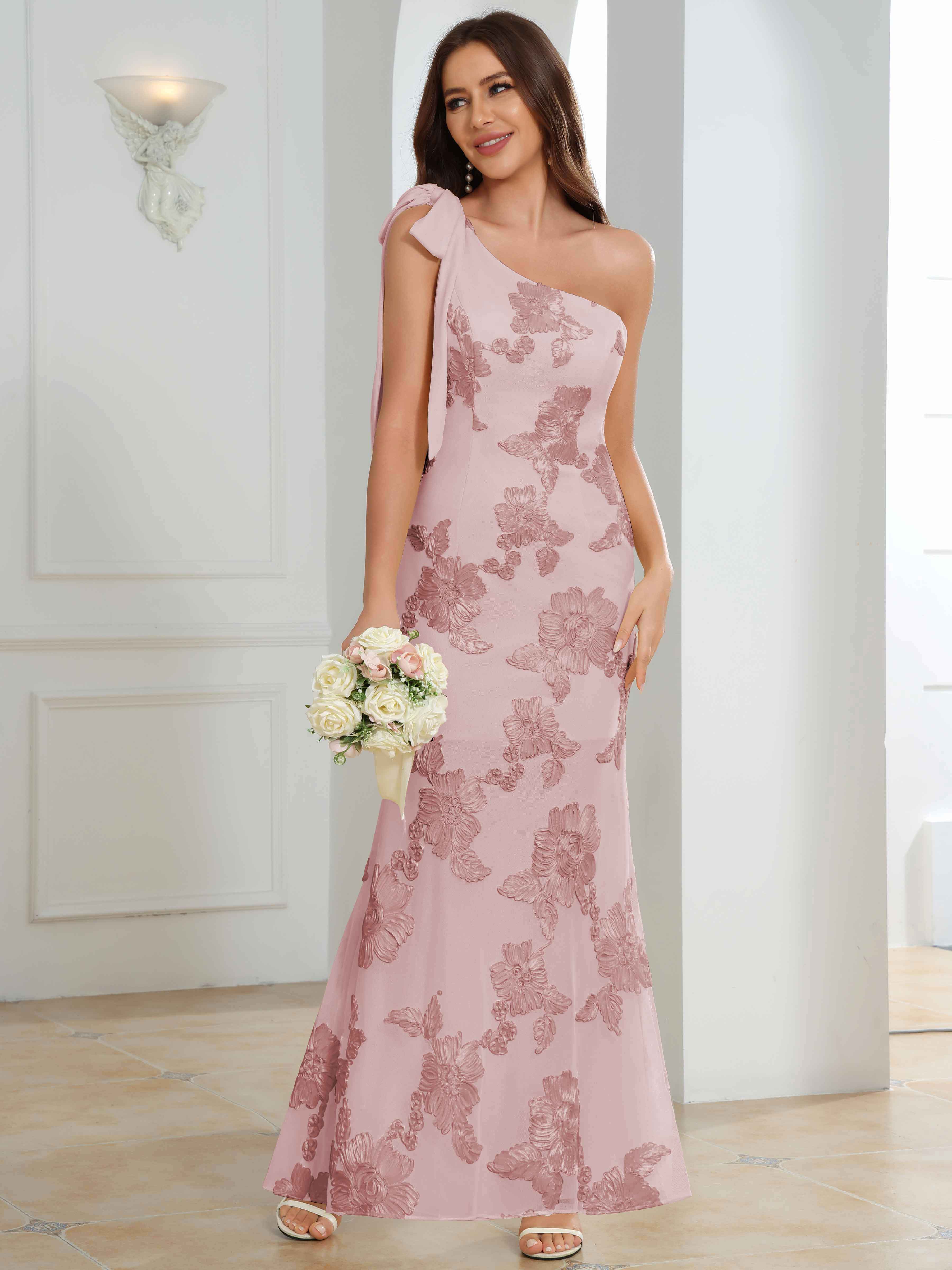 ROVDESY One-Shoulder Mermaid Floral Bridesmaid/Prom Dress