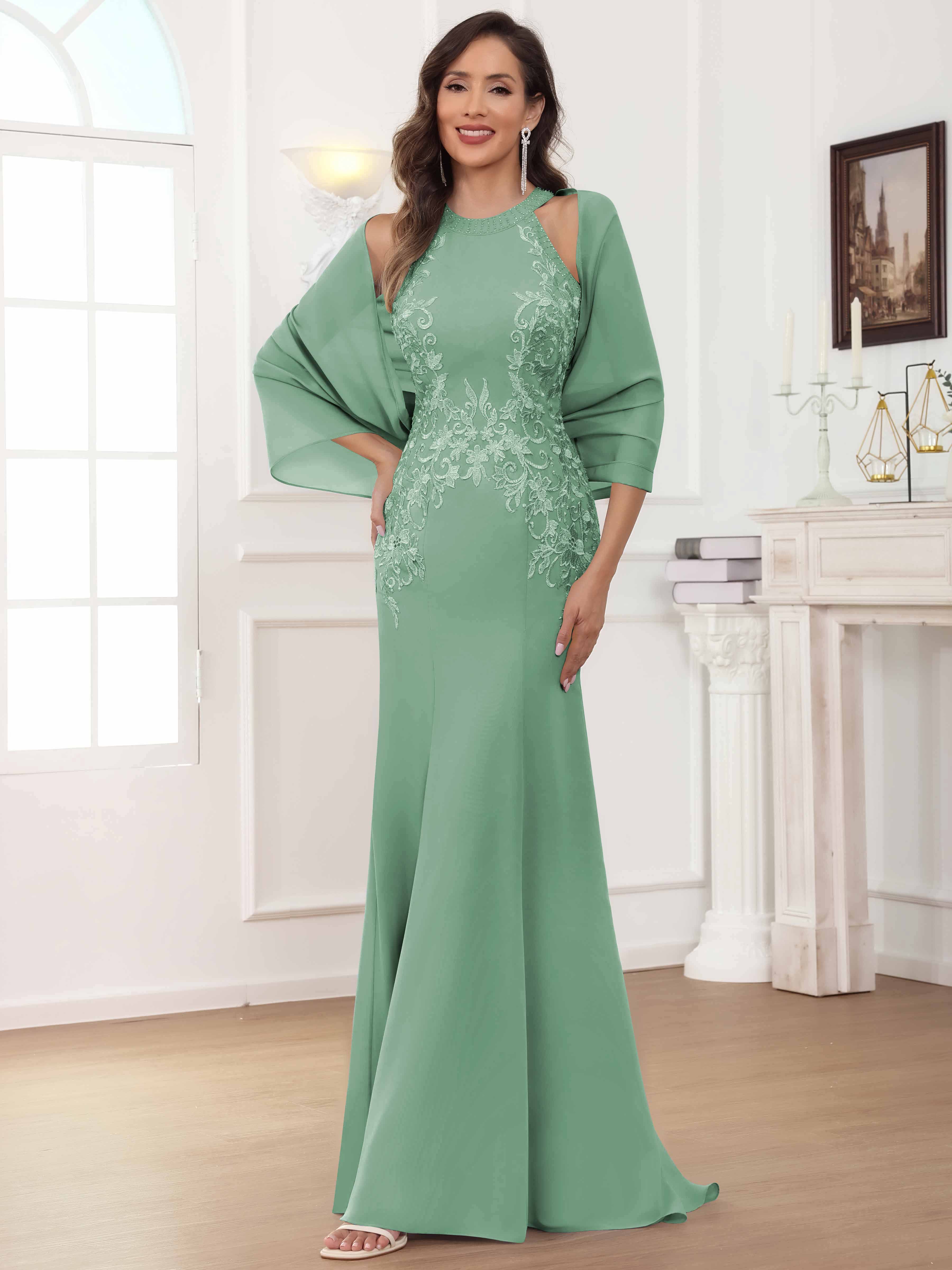 ROVDESY Halter Mermaid Lace Mother Of The Bride Dress With Jacket