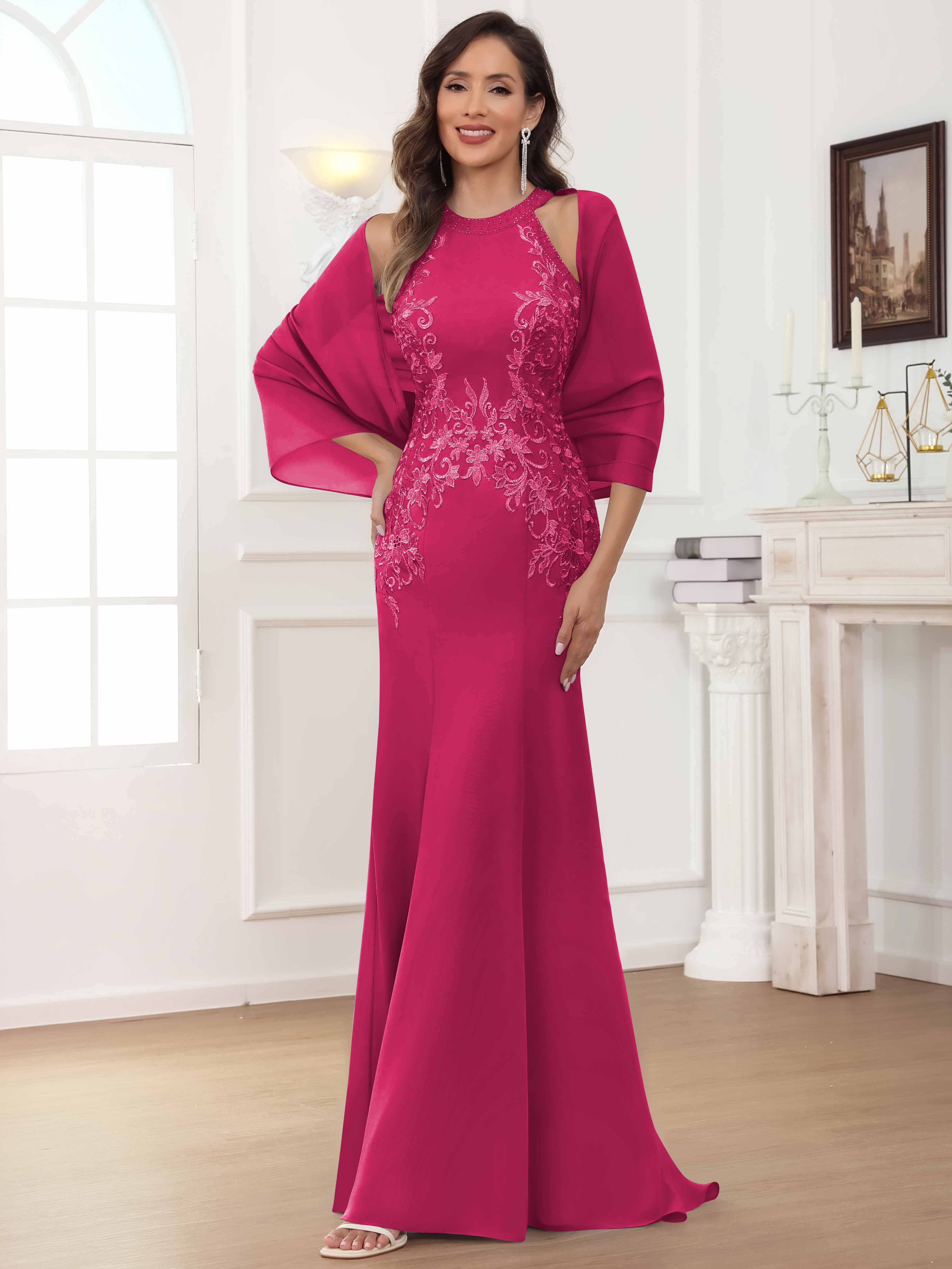 ROVDESY Halter Mermaid Lace Mother Of The Bride Dress With Jacket
