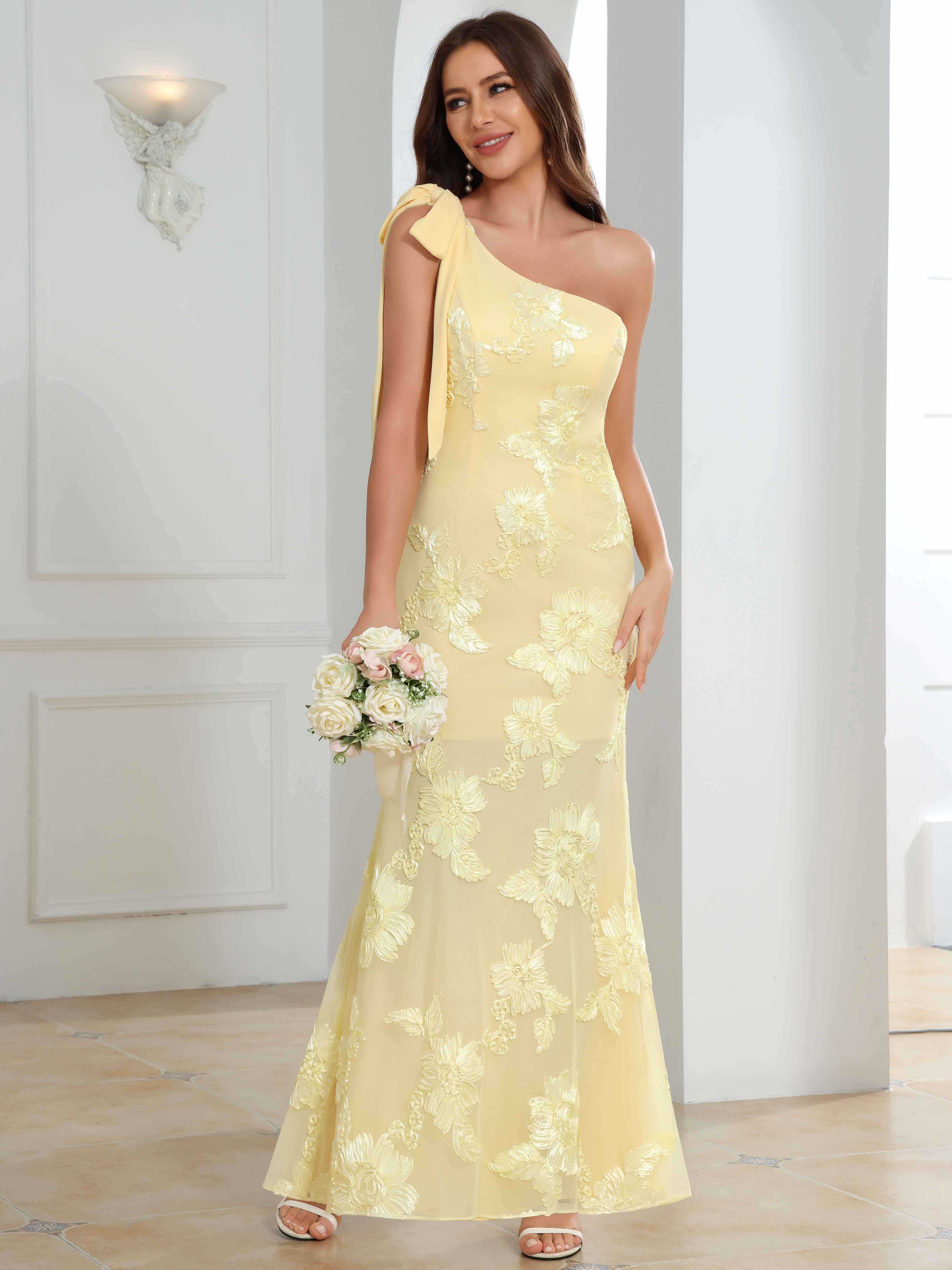 ROVDESY One-Shoulder Mermaid Floral Bridesmaid/Prom Dress
