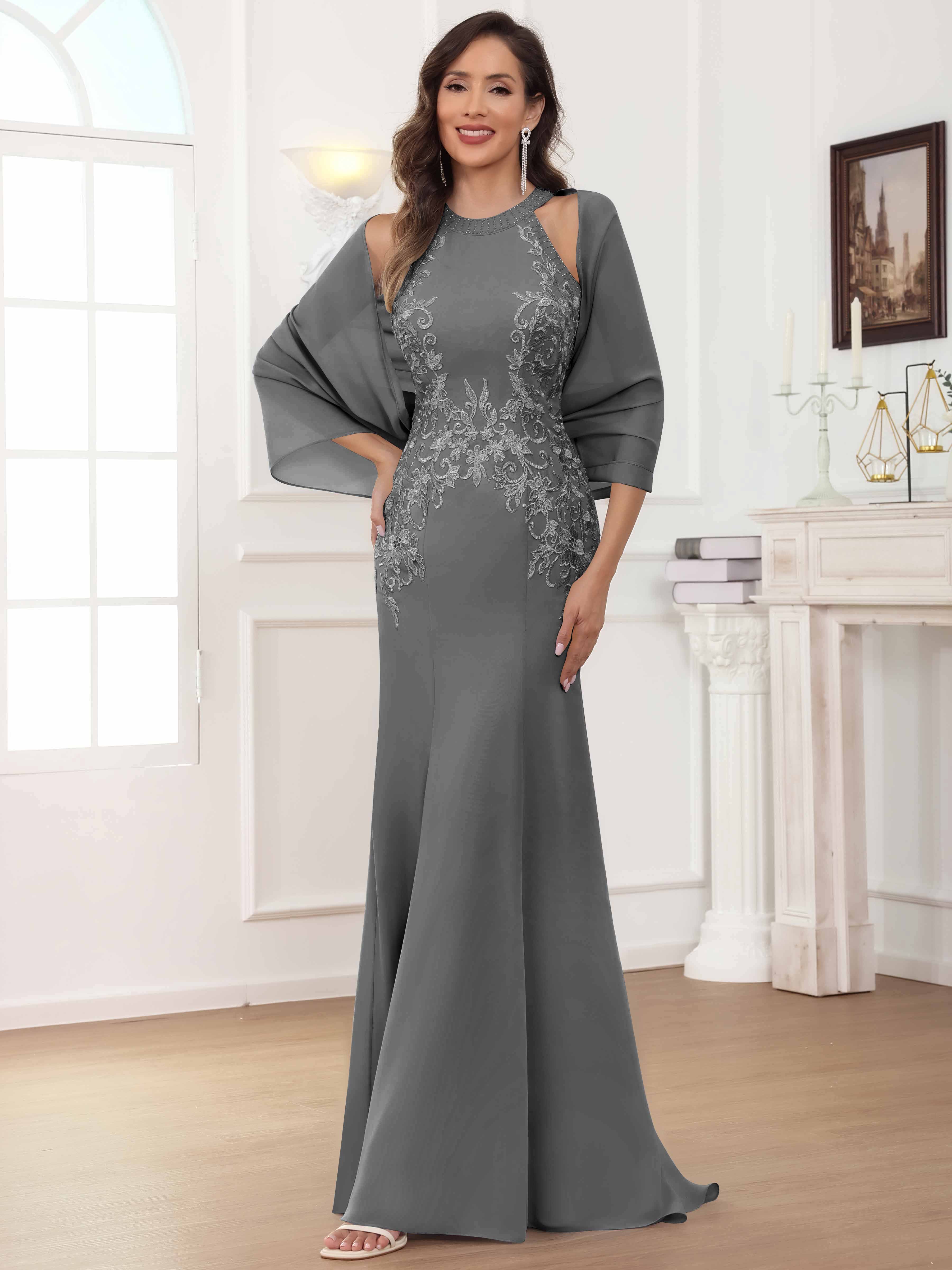 ROVDESY Halter Mermaid Lace Mother Of The Bride Dress With Jacket