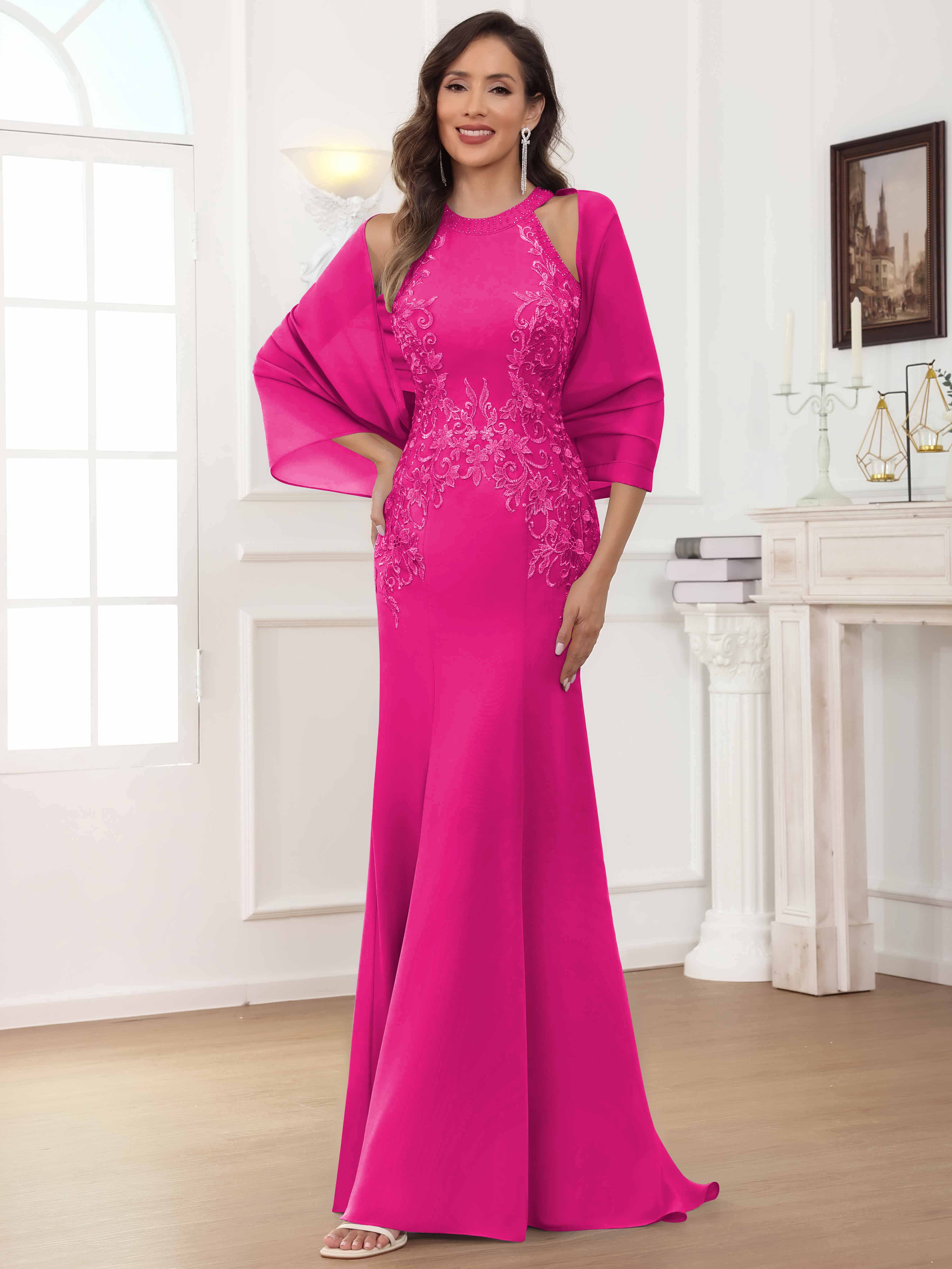 ROVDESY Halter Mermaid Lace Mother Of The Bride Dress With Jacket