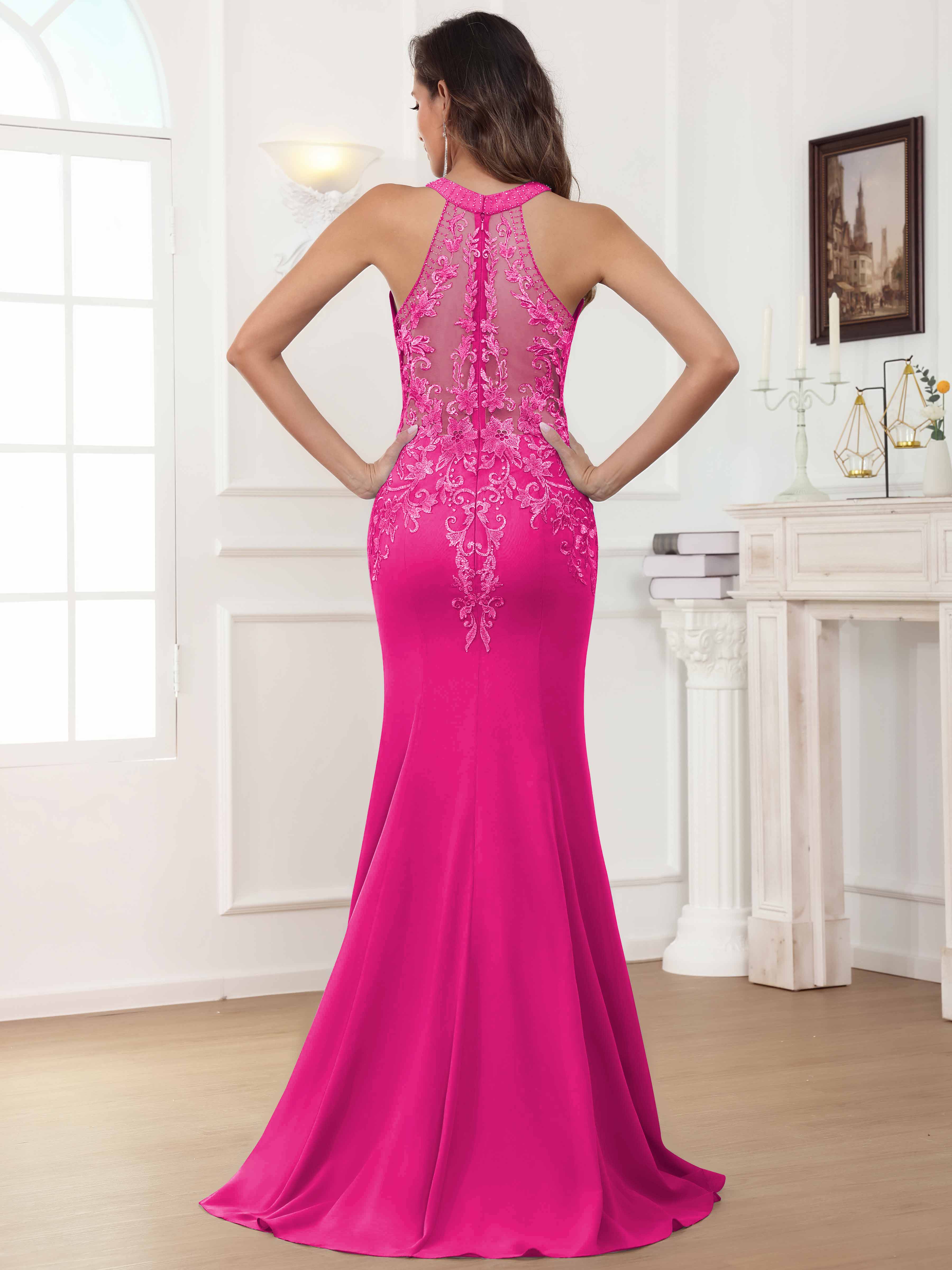 ROVDESY Halter Mermaid Lace Mother Of The Bride Dress With Jacket