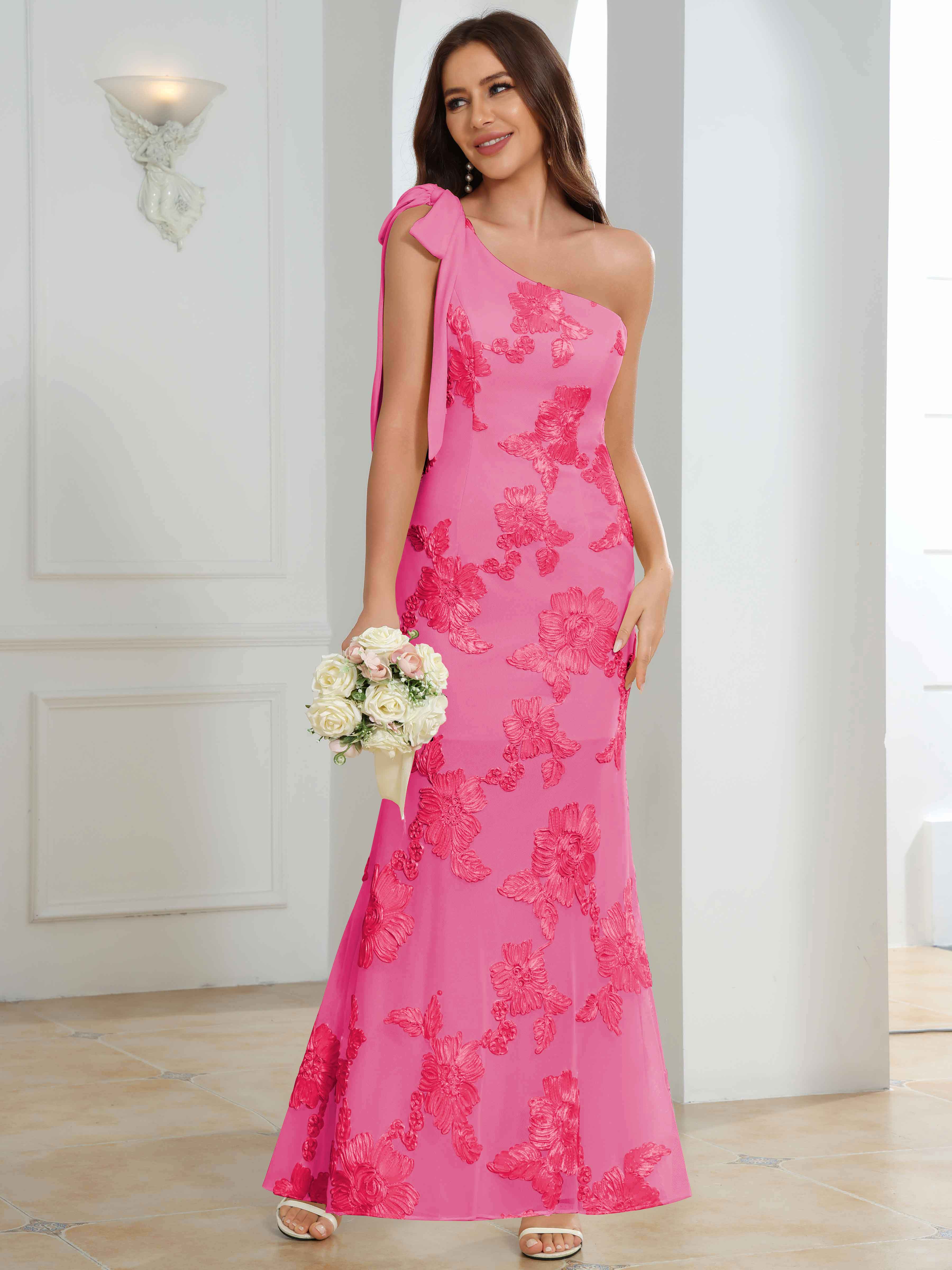 ROVDESY One-Shoulder Mermaid Floral Bridesmaid/Prom Dress