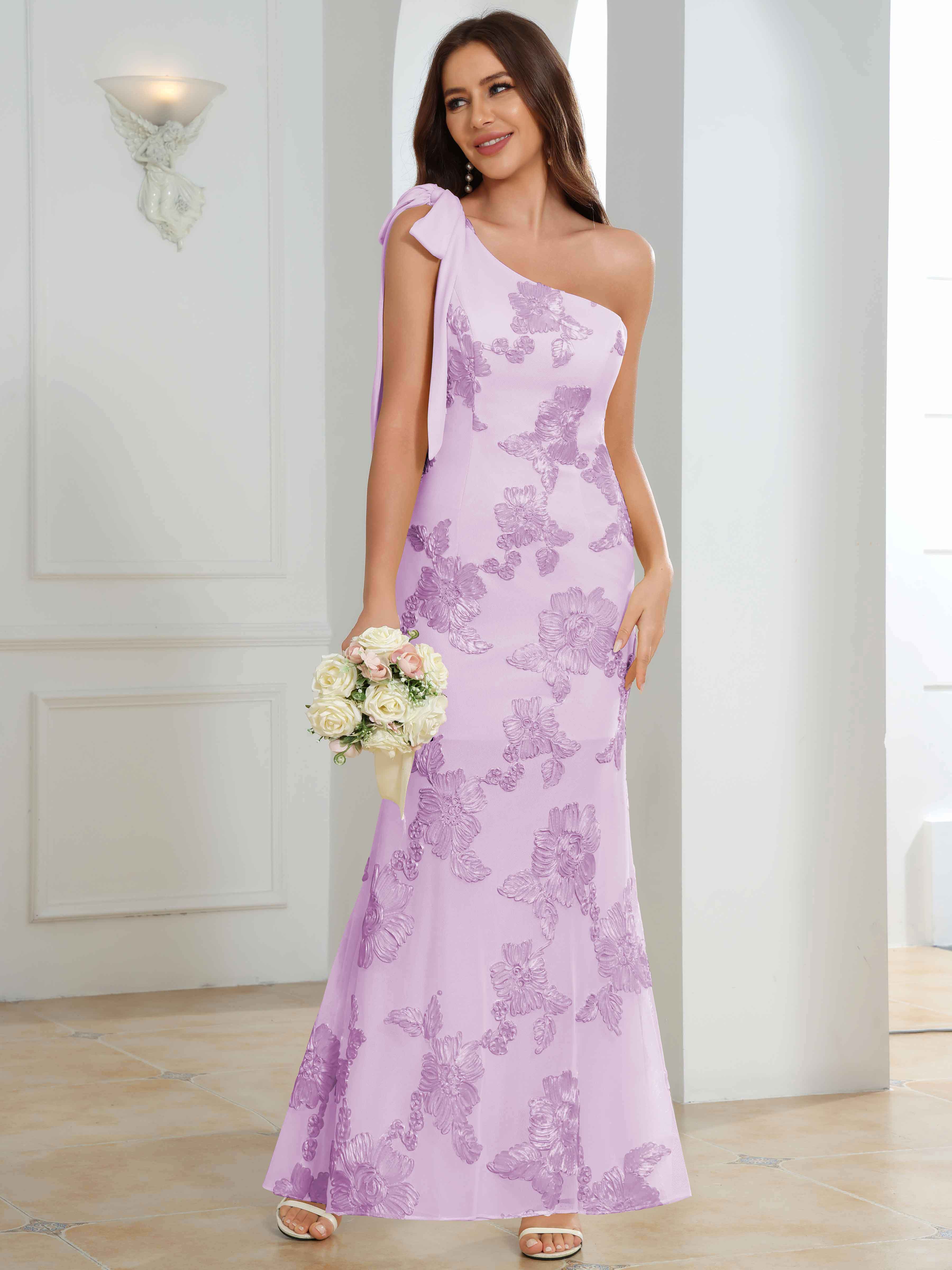 ROVDESY One-Shoulder Mermaid Floral Bridesmaid/Prom Dress