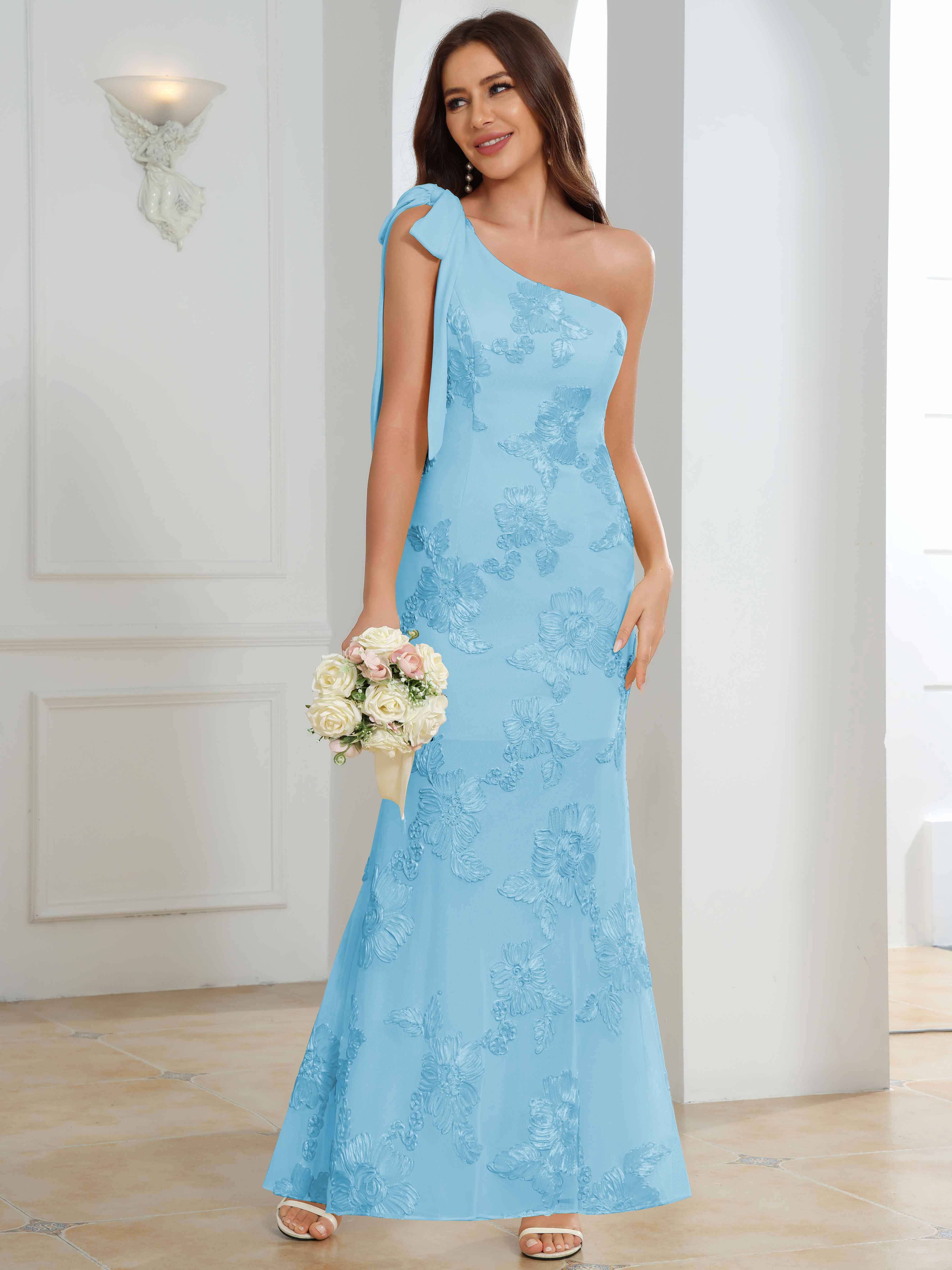 ROVDESY One-Shoulder Mermaid Floral Bridesmaid/Prom Dress