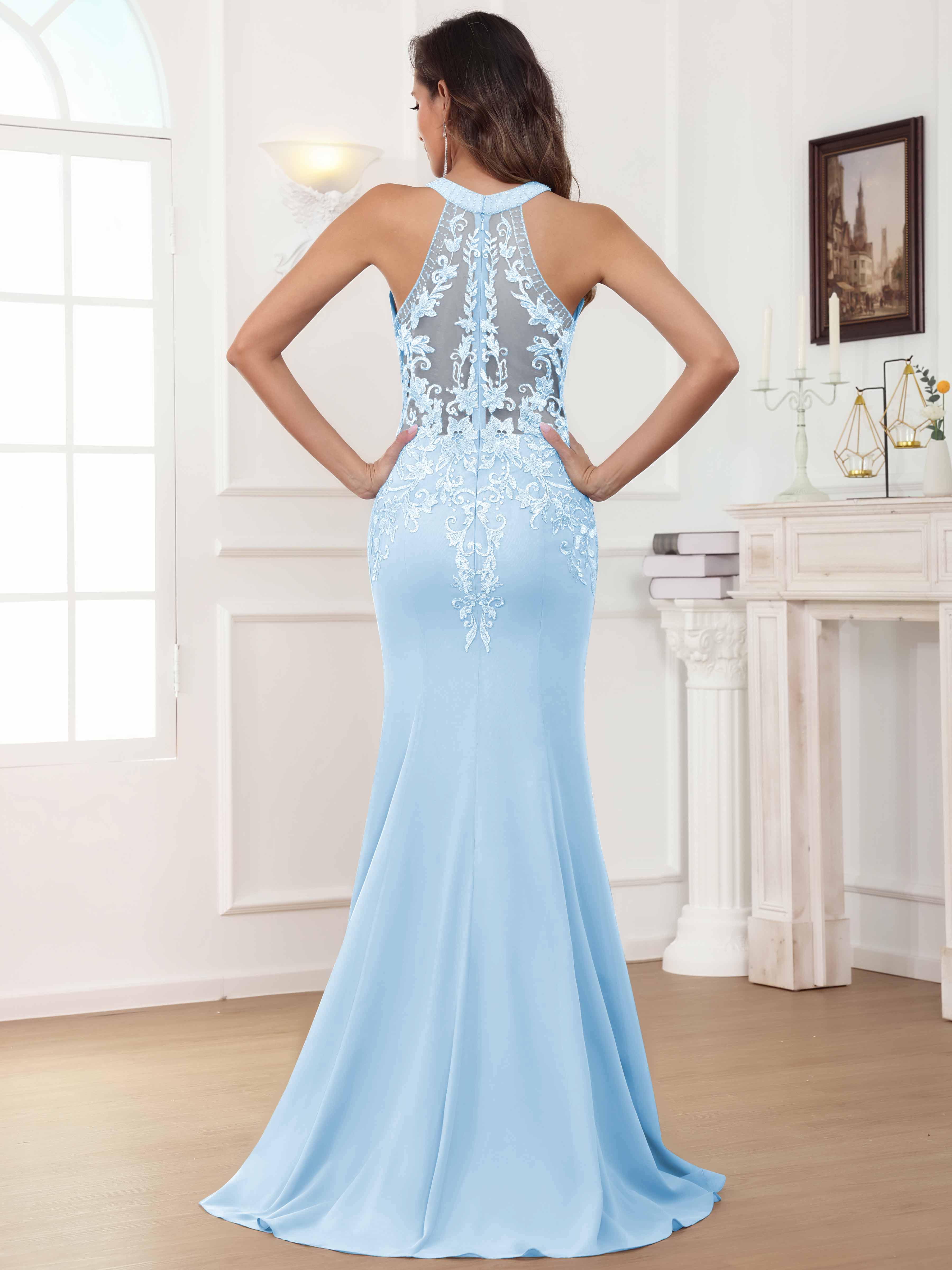 ROVDESY Halter Mermaid Lace Mother Of The Bride Dress With Jacket