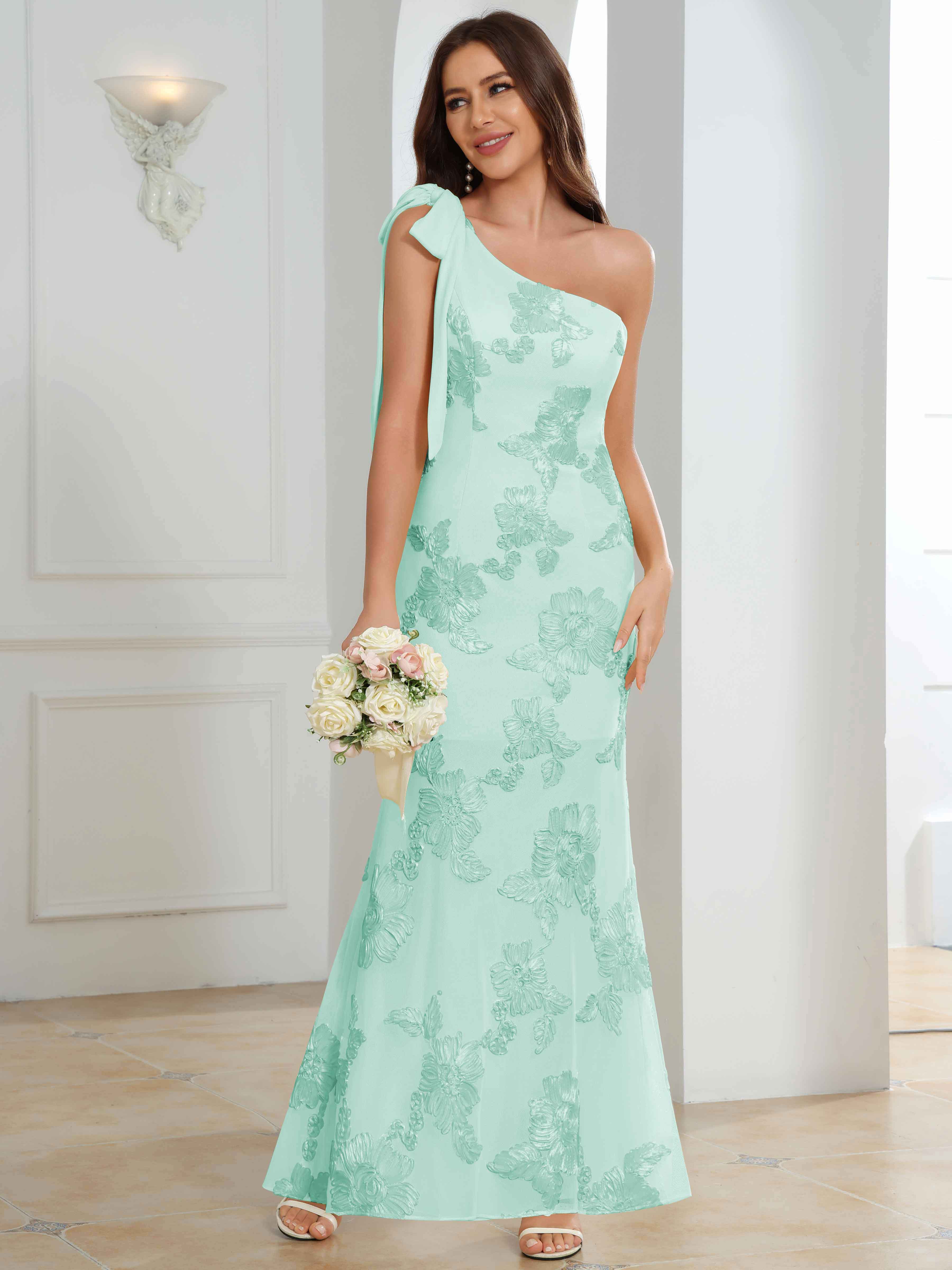 ROVDESY One-Shoulder Mermaid Floral Bridesmaid/Prom Dress