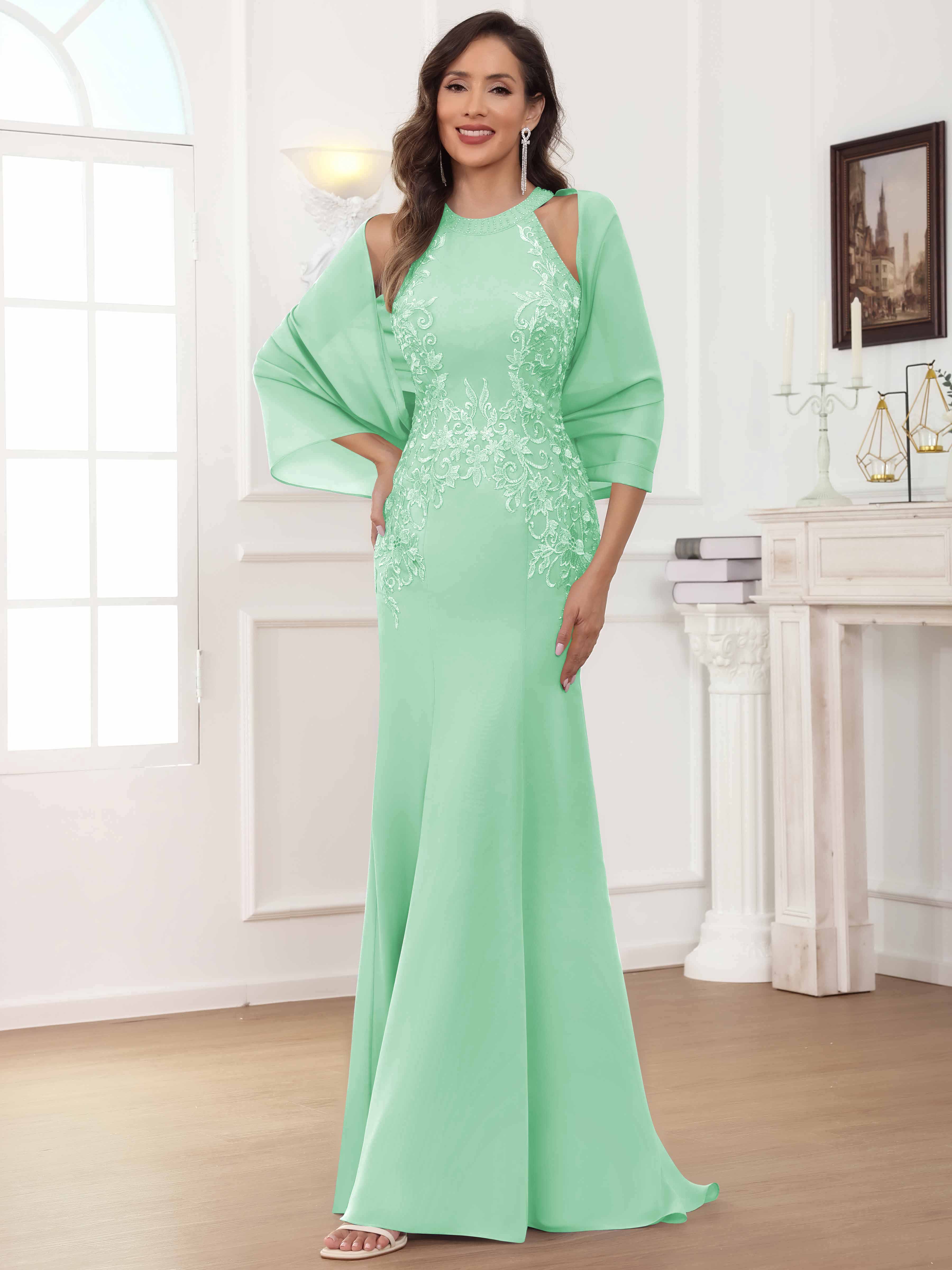ROVDESY Halter Mermaid Lace Mother Of The Bride Dress With Jacket