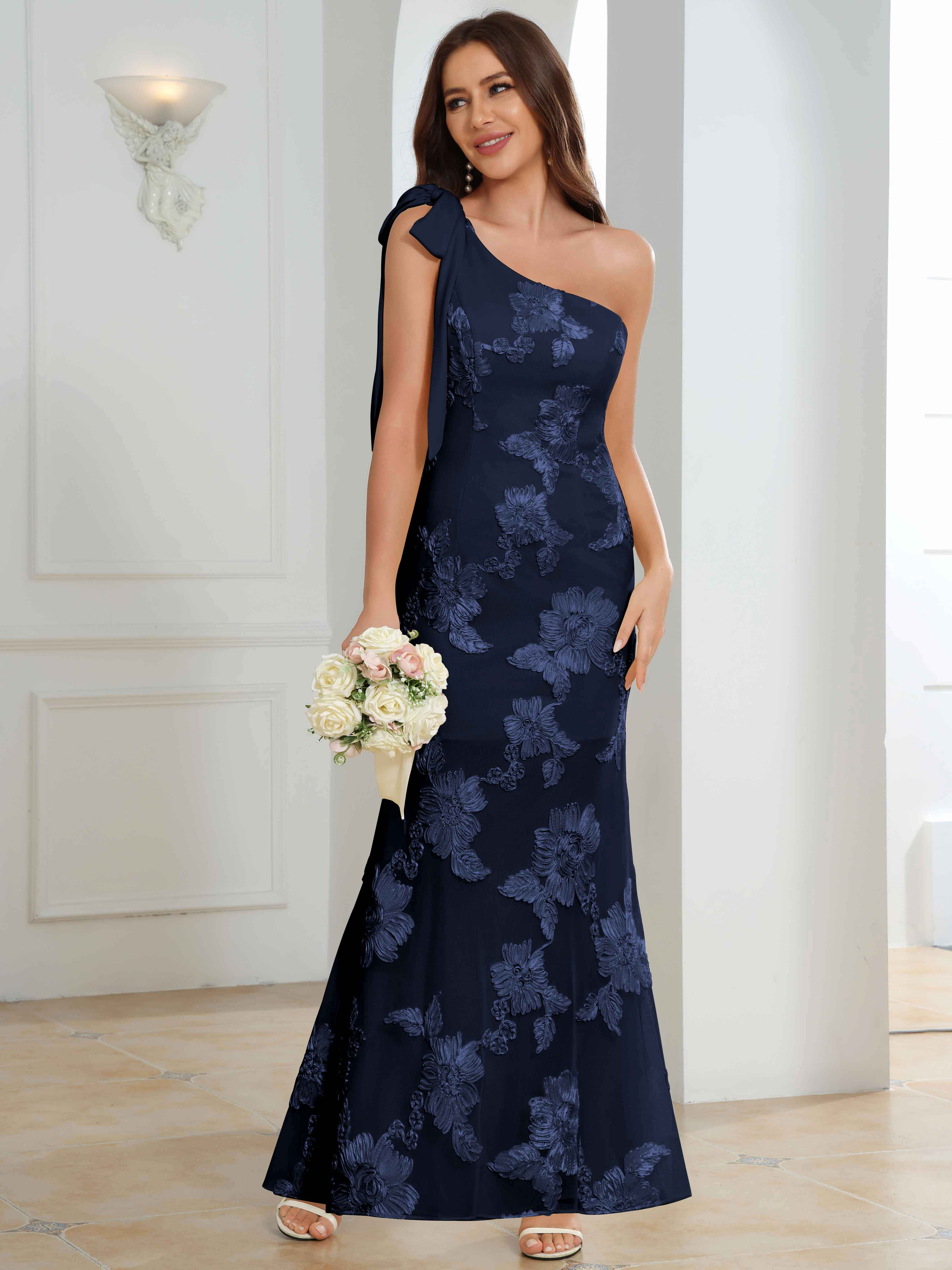 ROVDESY One-Shoulder Mermaid Floral Bridesmaid/Prom Dress