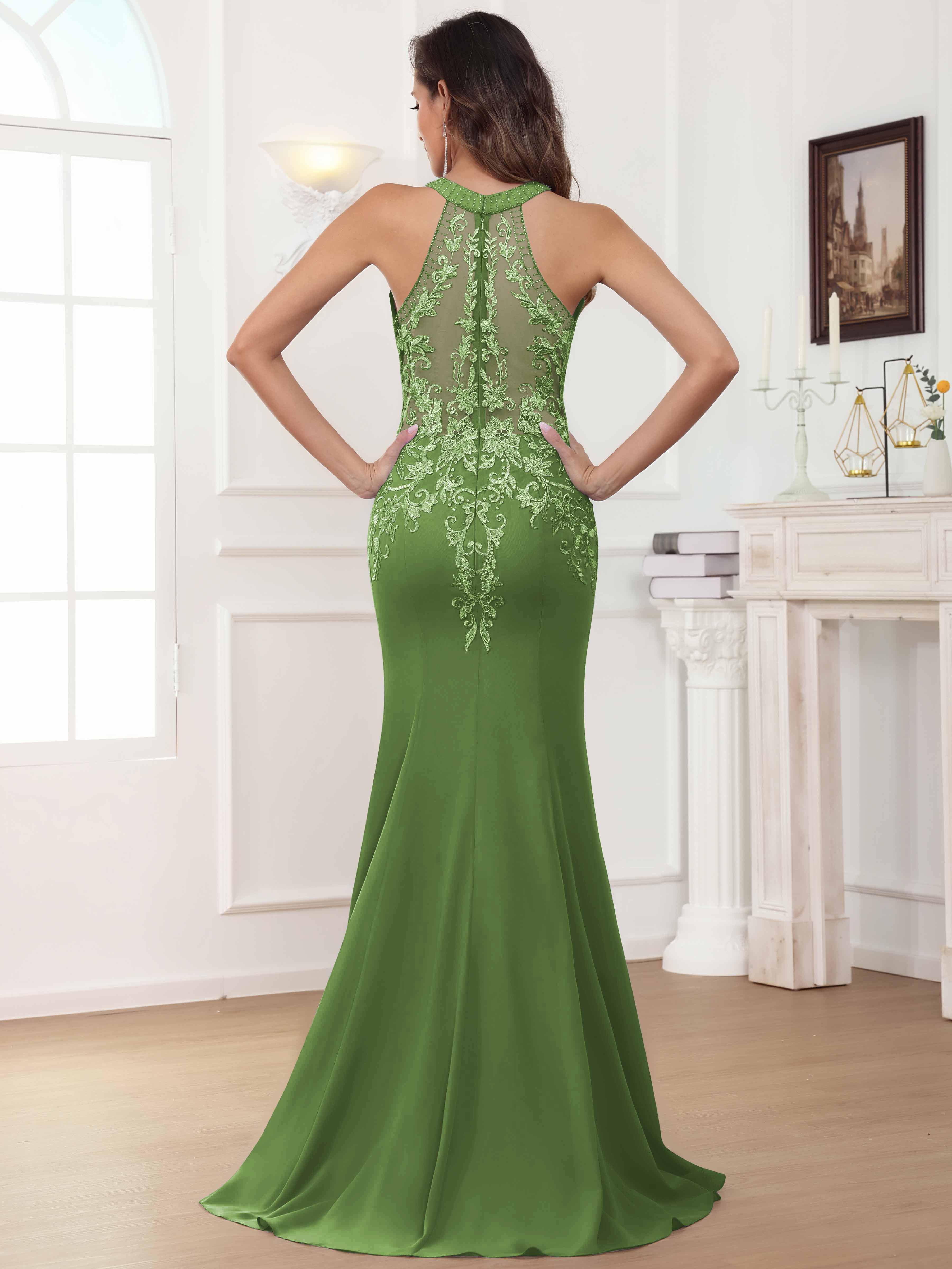 ROVDESY Halter Mermaid Lace Mother Of The Bride Dress With Jacket