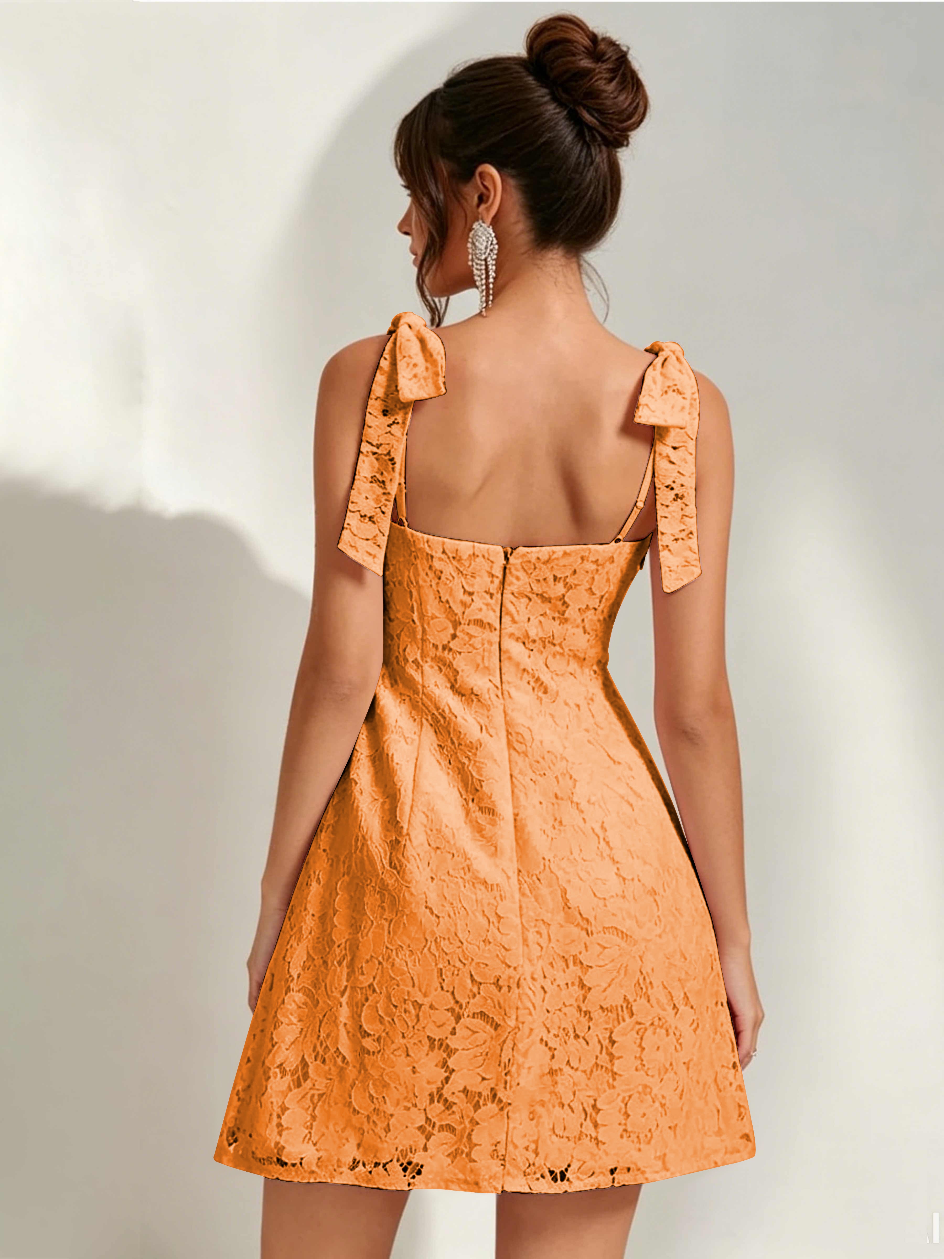 ROVDESY Bow Tie Spaghetti Strap A-Line  Floral Lace Mini Dress