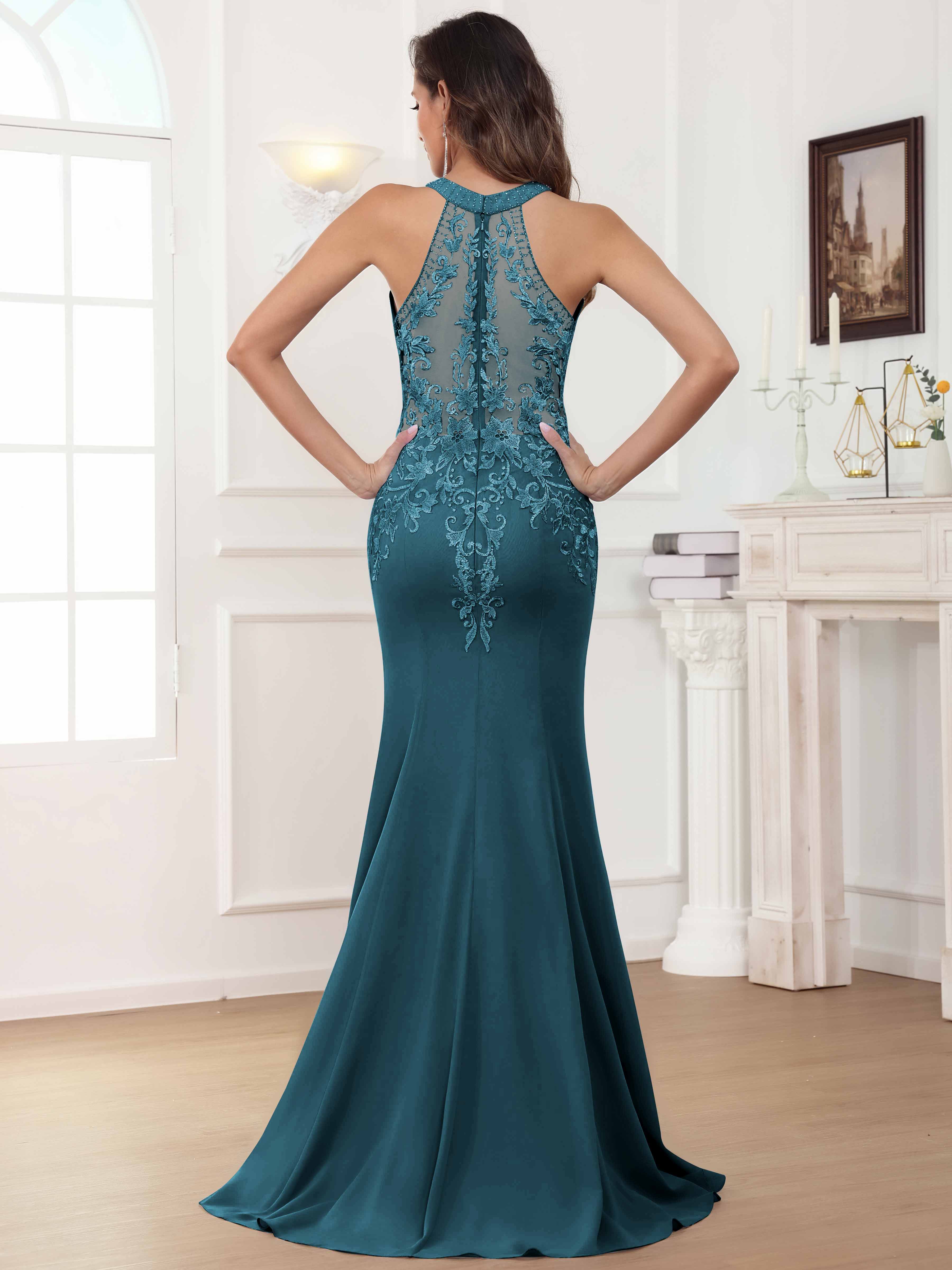 ROVDESY Halter Mermaid Lace Mother Of The Bride Dress With Jacket