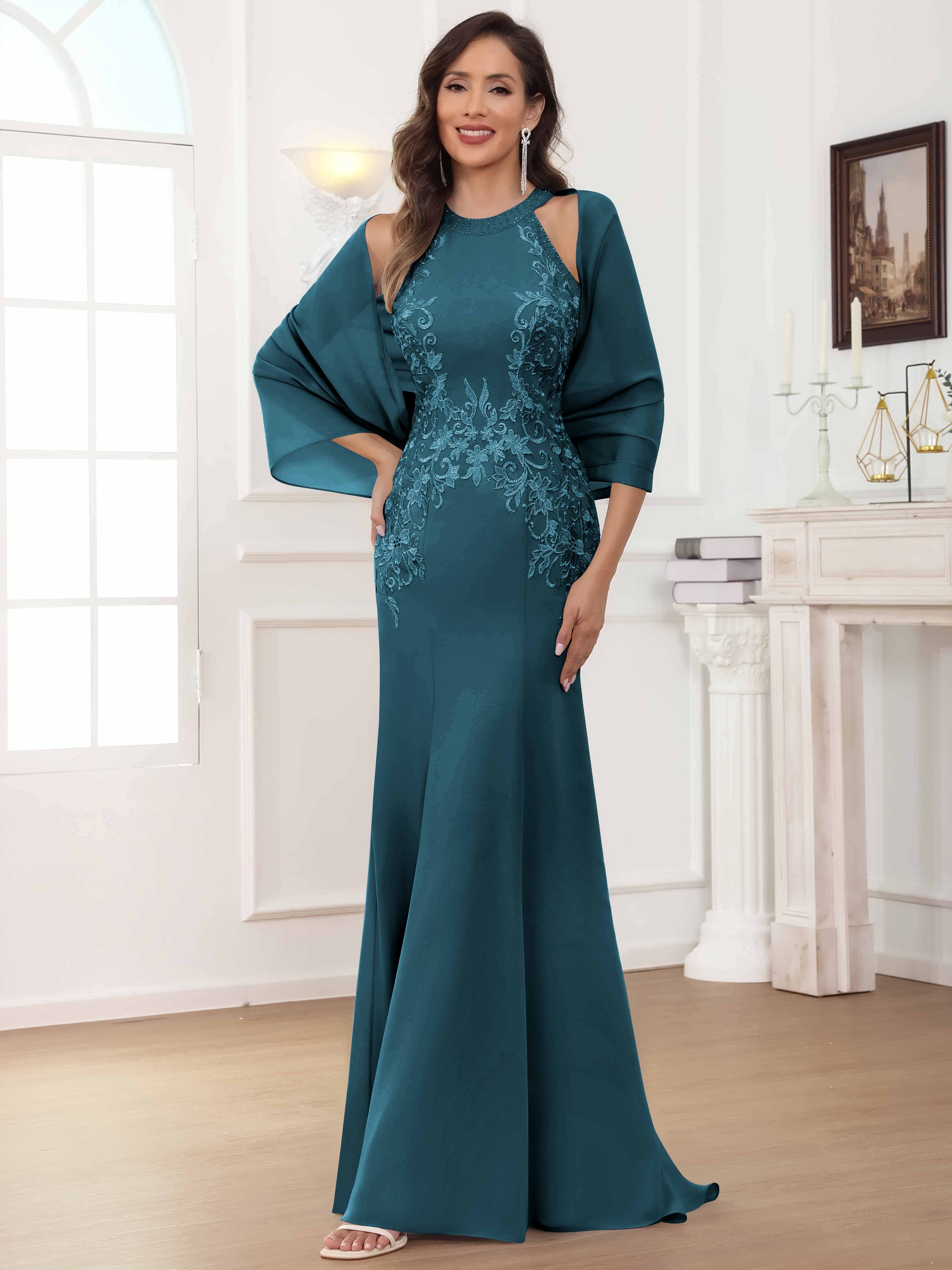 ROVDESY Halter Mermaid Lace Mother Of The Bride Dress With Jacket