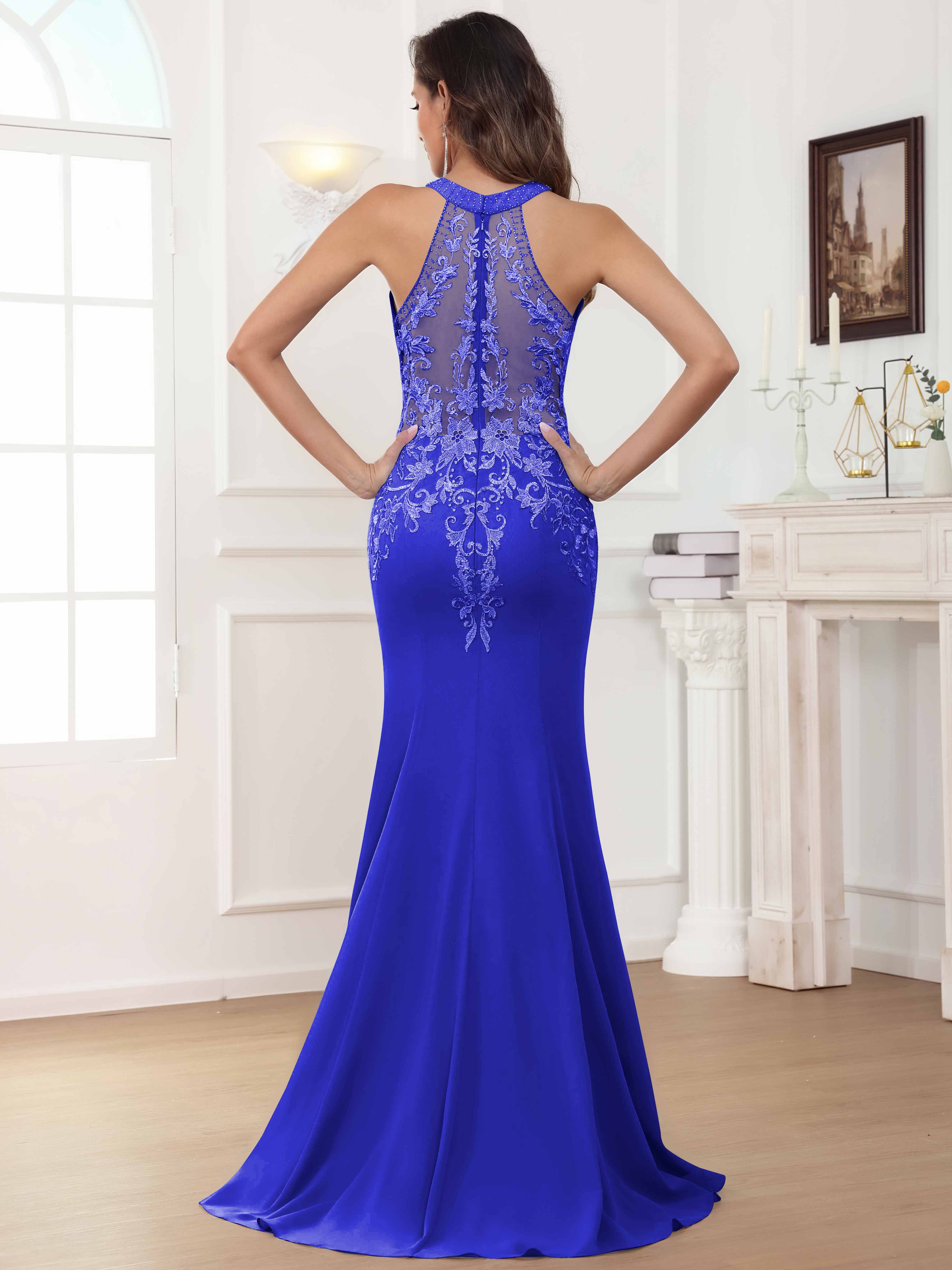 ROVDESY Halter Mermaid Lace Mother Of The Bride Dress With Jacket