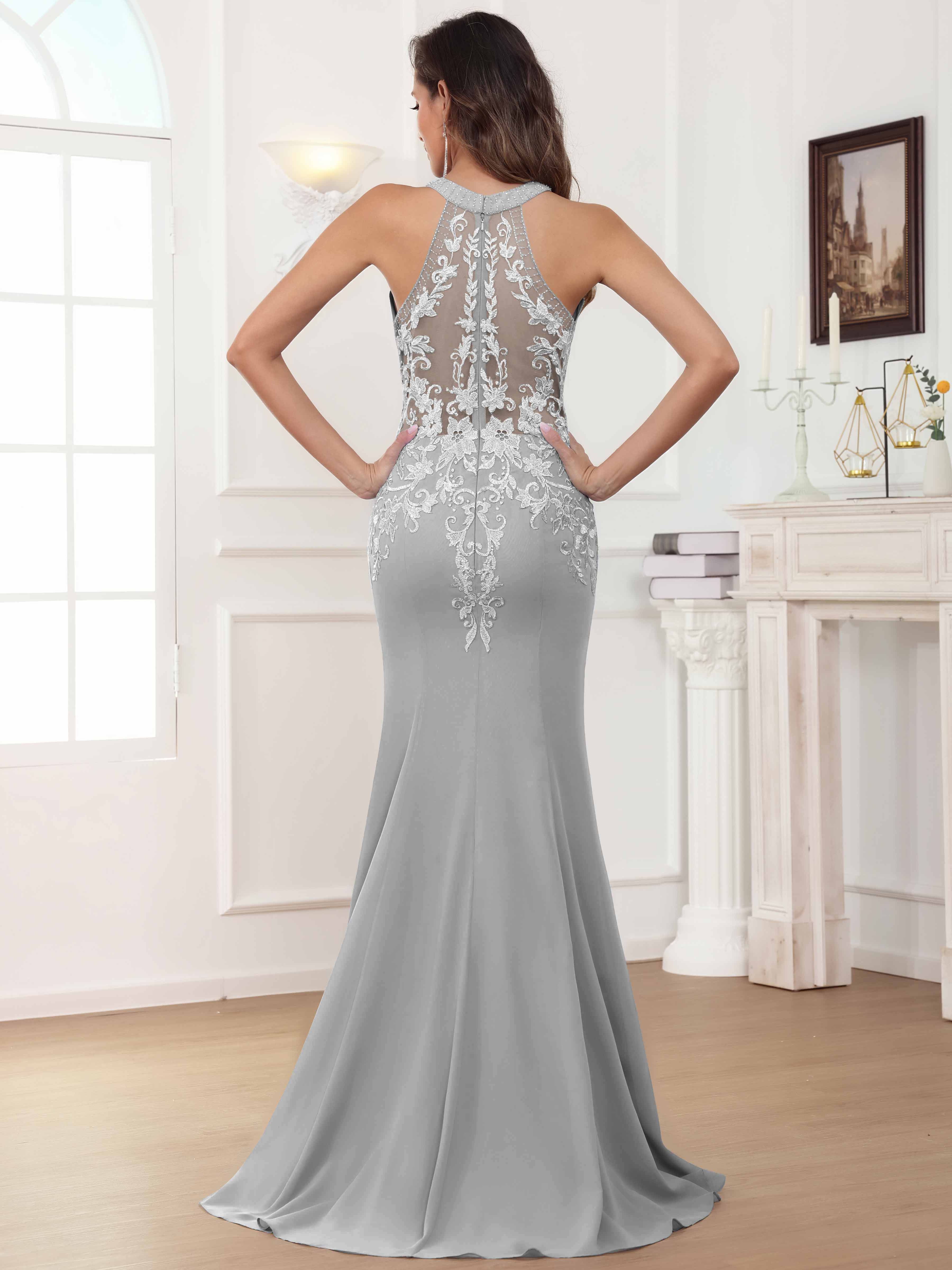 ROVDESY Halter Mermaid Lace Mother Of The Bride Dress With Jacket