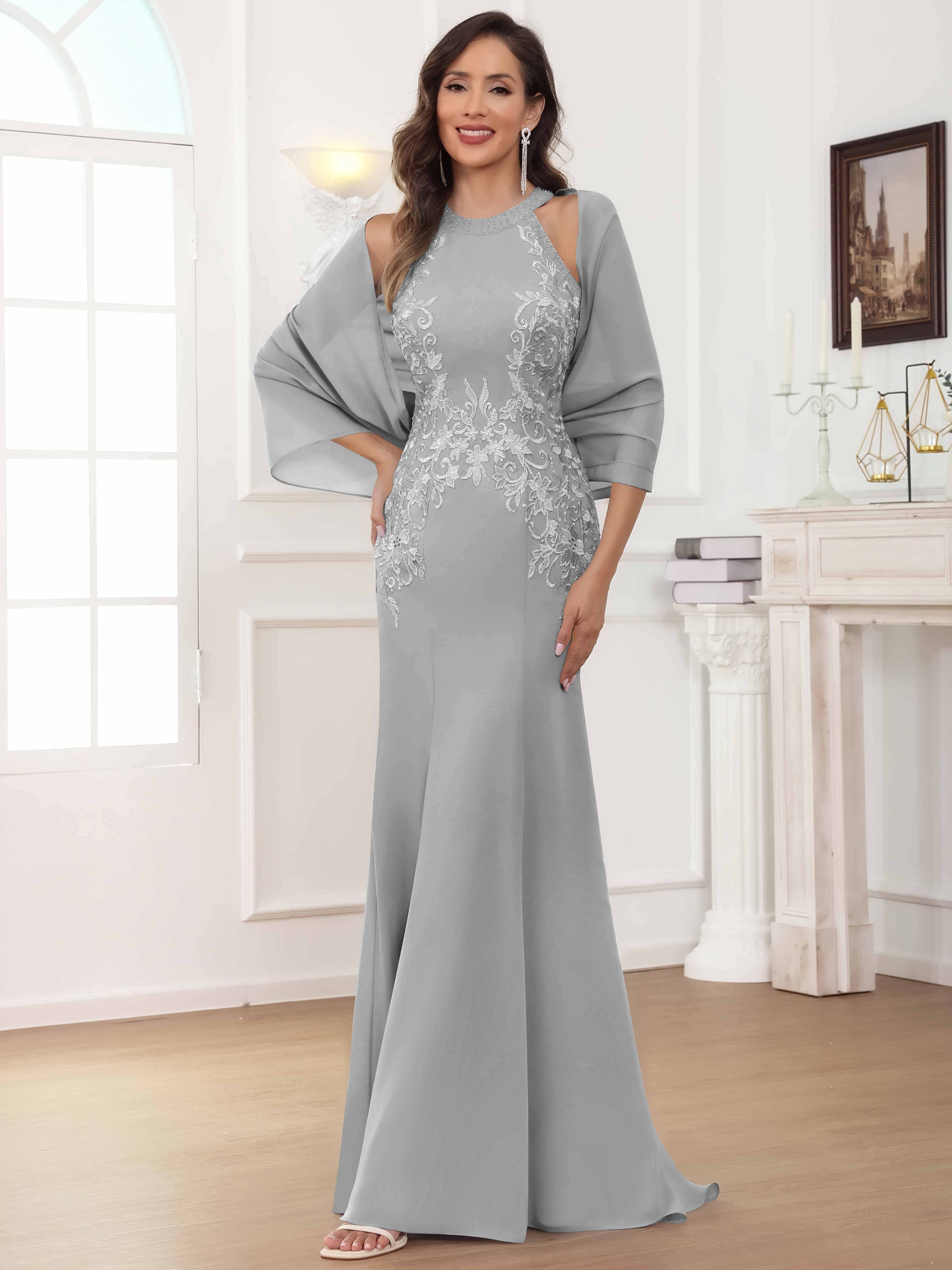 ROVDESY Halter Mermaid Lace Mother Of The Bride Dress With Jacket