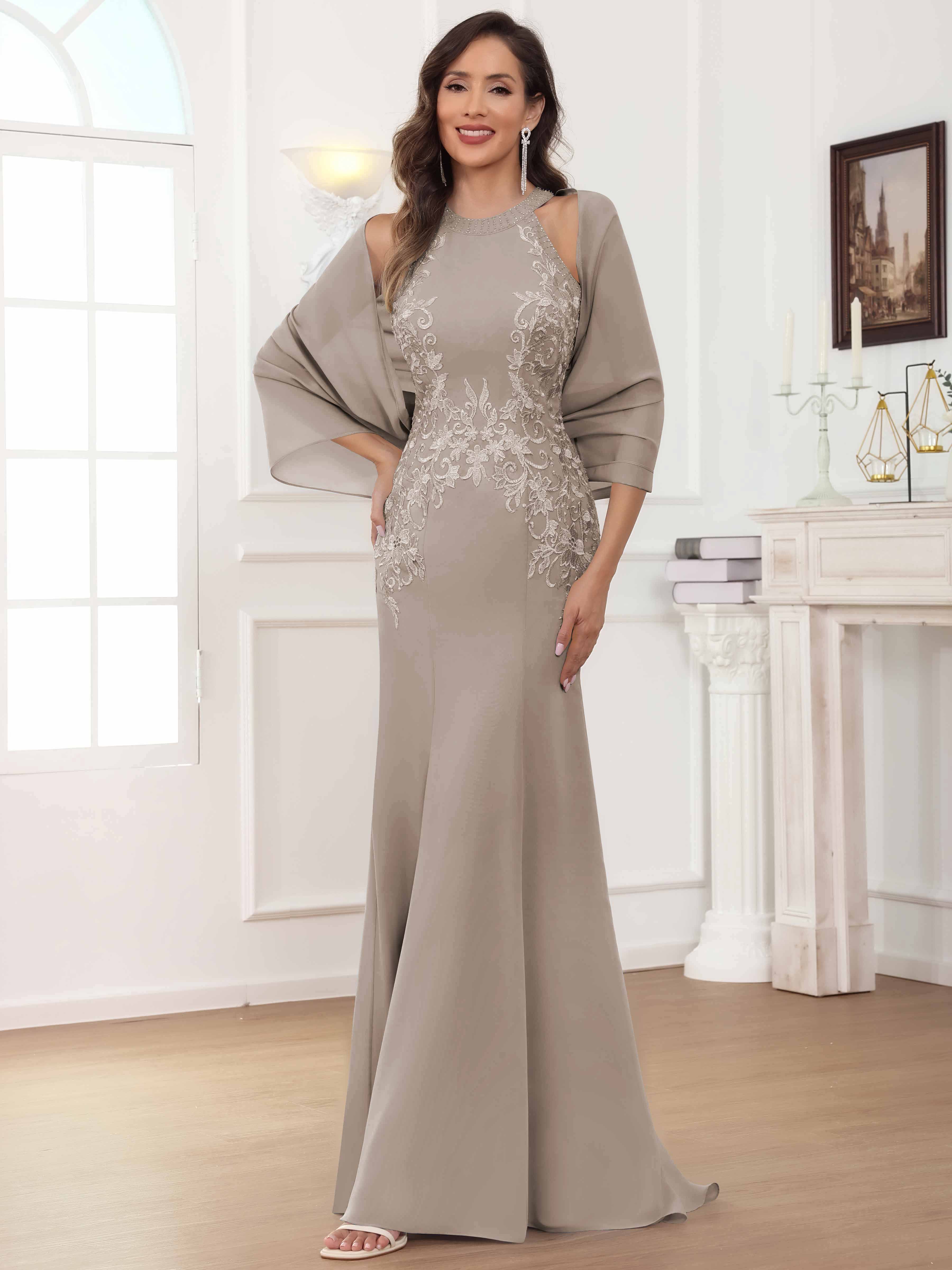 ROVDESY Halter Mermaid Lace Mother Of The Bride Dress With Jacket