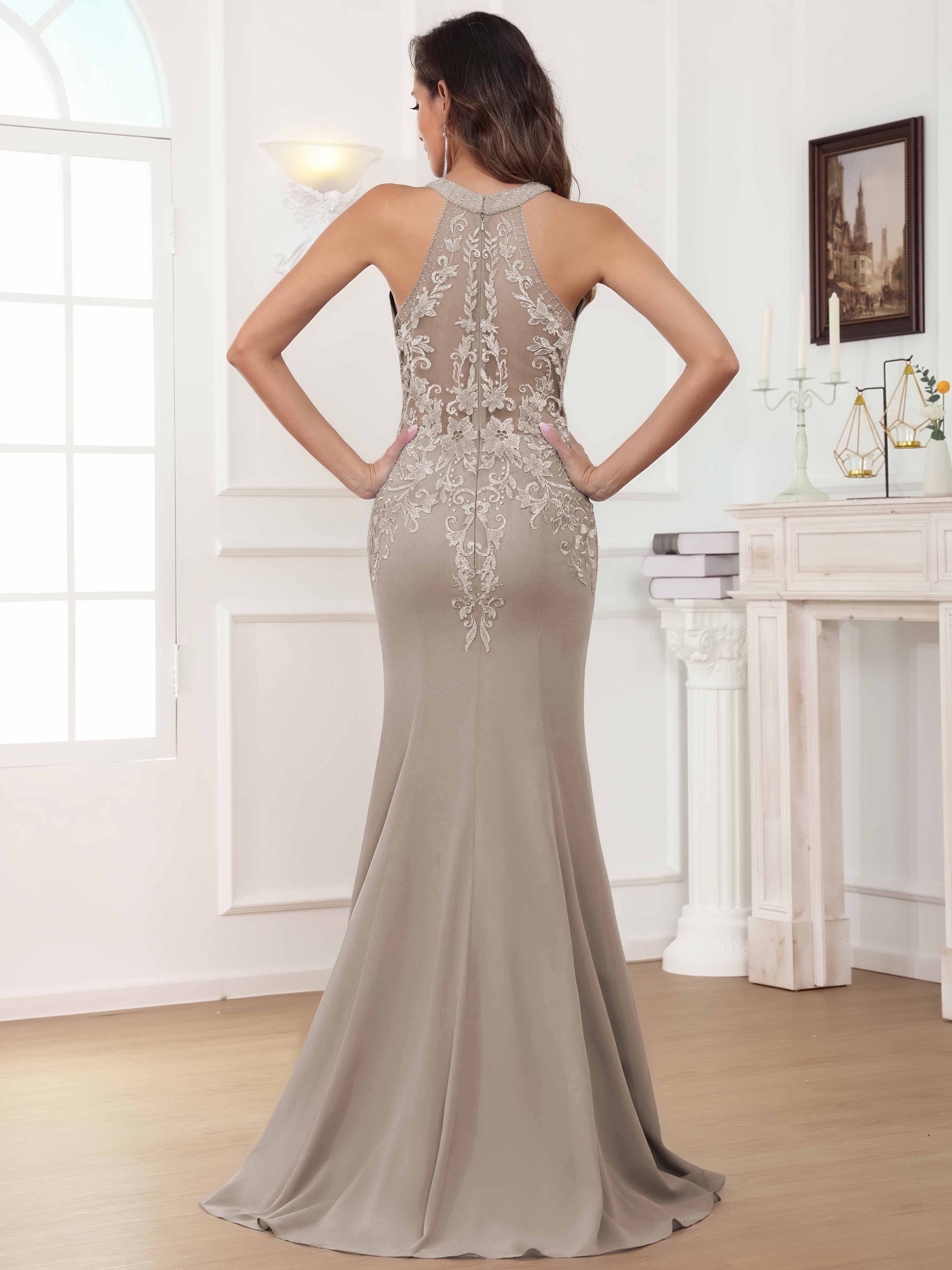 ROVDESY Halter Mermaid Lace Mother Of The Bride Dress With Jacket