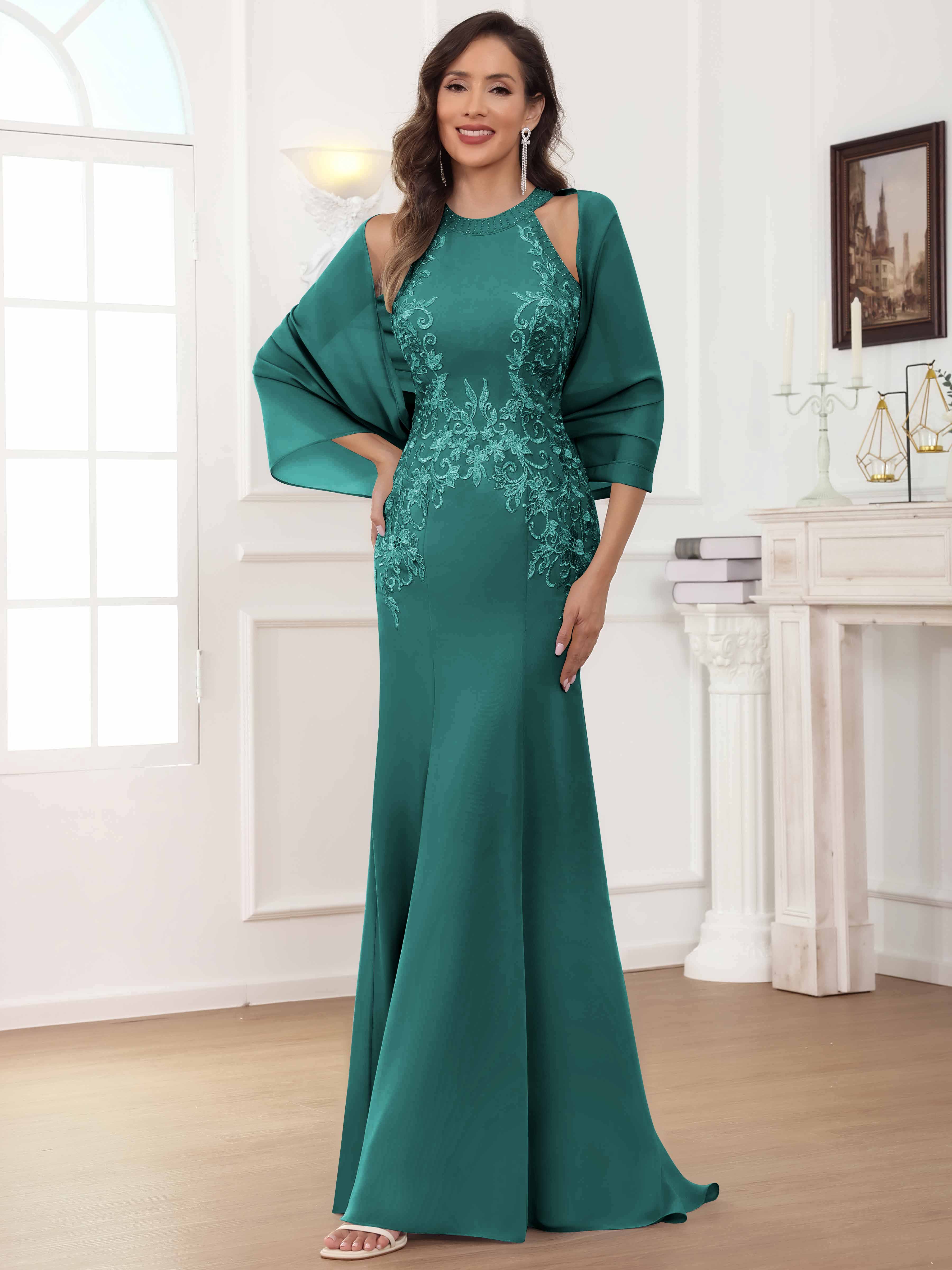 ROVDESY Halter Mermaid Lace Mother Of The Bride Dress With Jacket