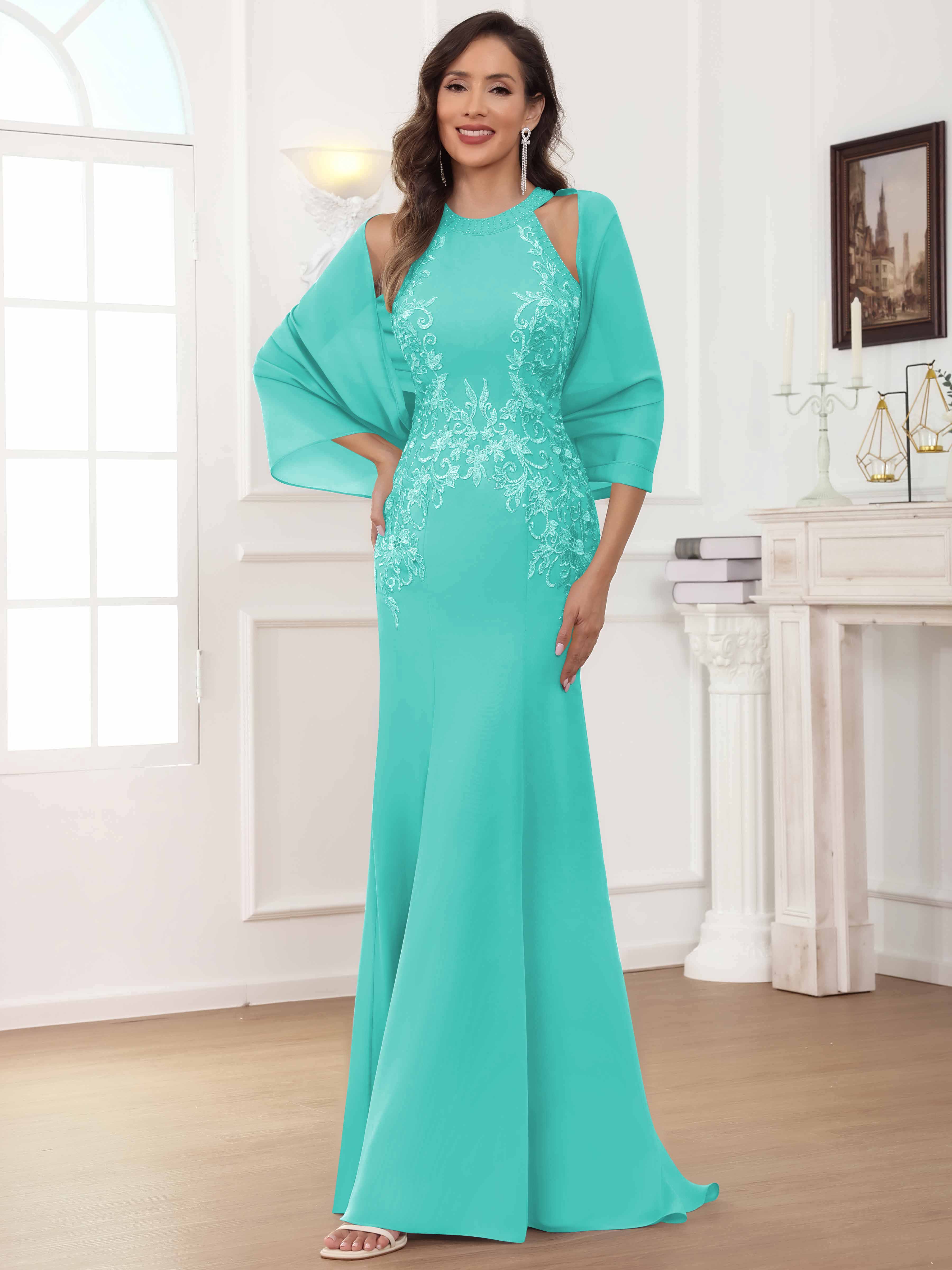 ROVDESY Halter Mermaid Lace Mother Of The Bride Dress With Jacket