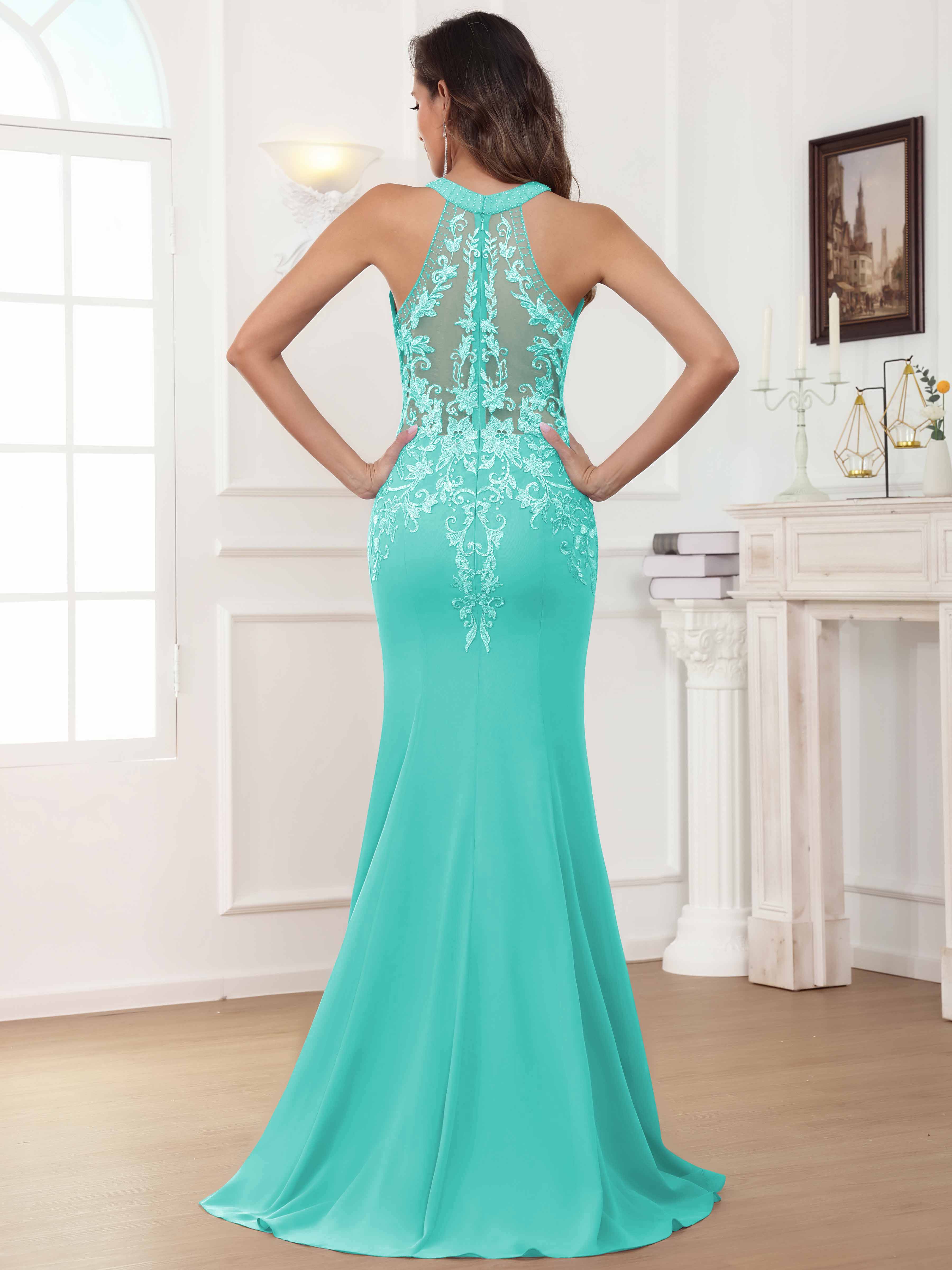 ROVDESY Halter Mermaid Lace Mother Of The Bride Dress With Jacket