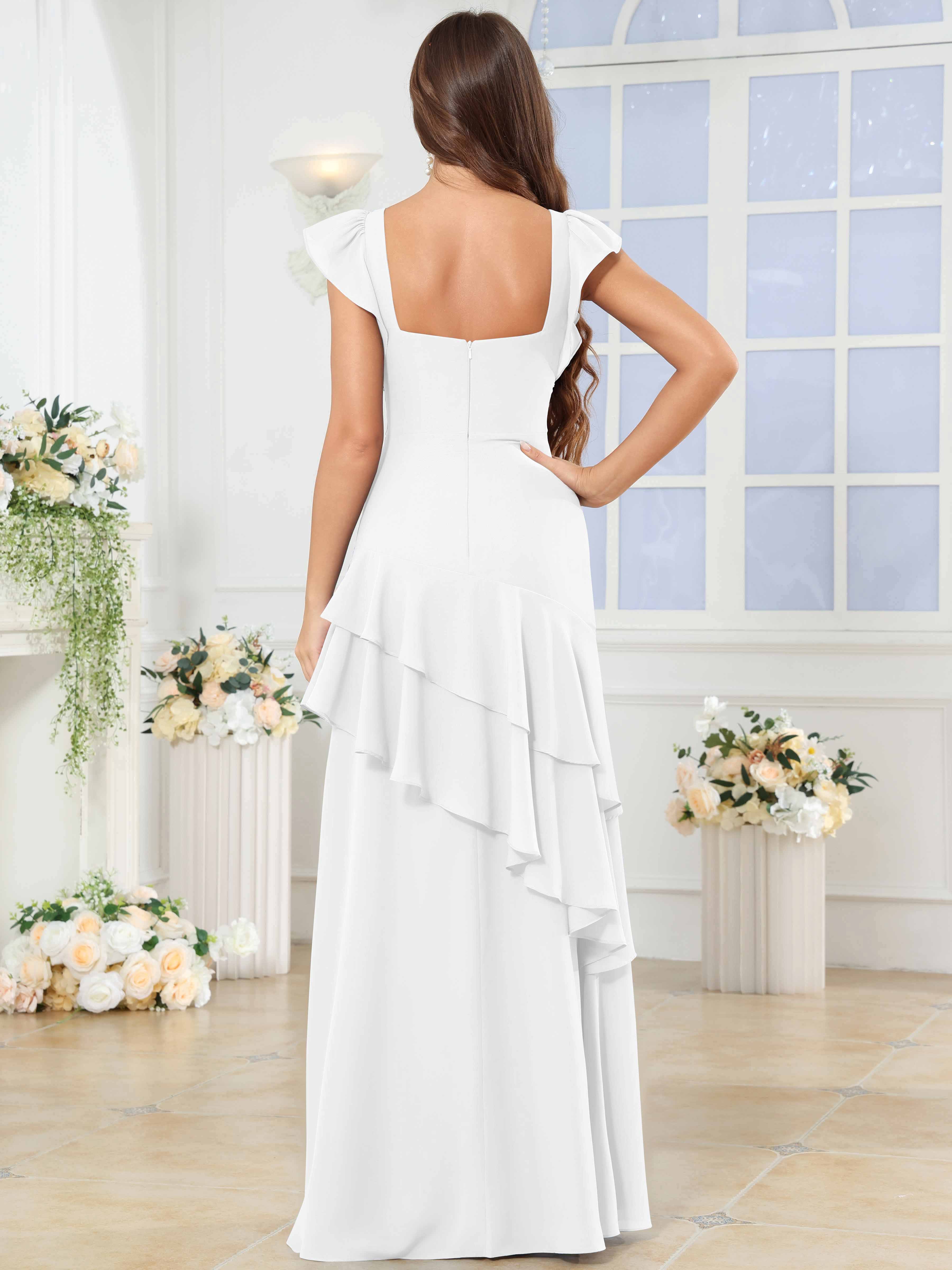 ROVDESY Sweetheart Tiered Ruffle Chiffon Bridesmaid Dress With Short Sleeves