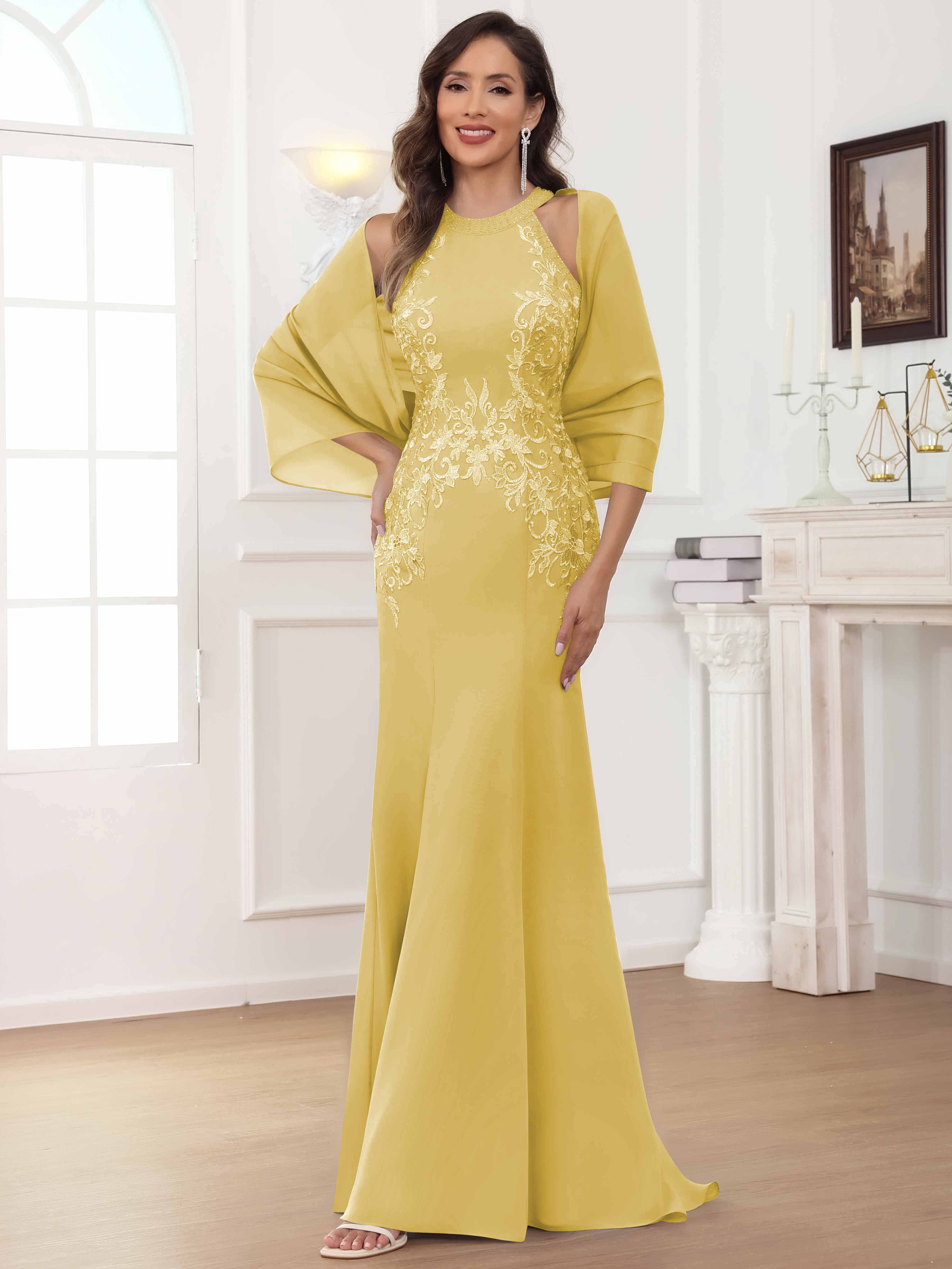 ROVDESY Halter Mermaid Lace Mother Of The Bride Dress With Jacket